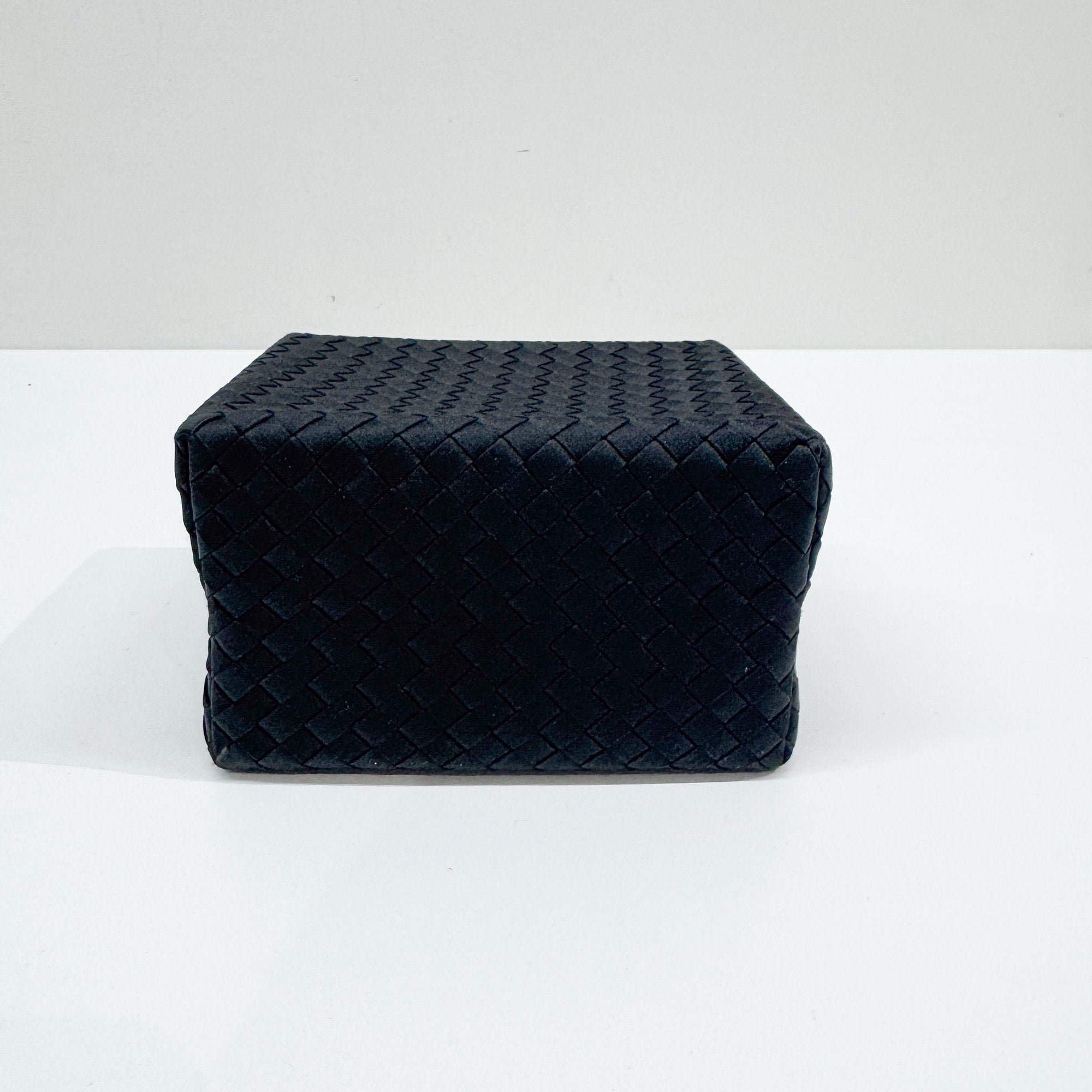 Intrecciato Box Black Satin Hand Bag