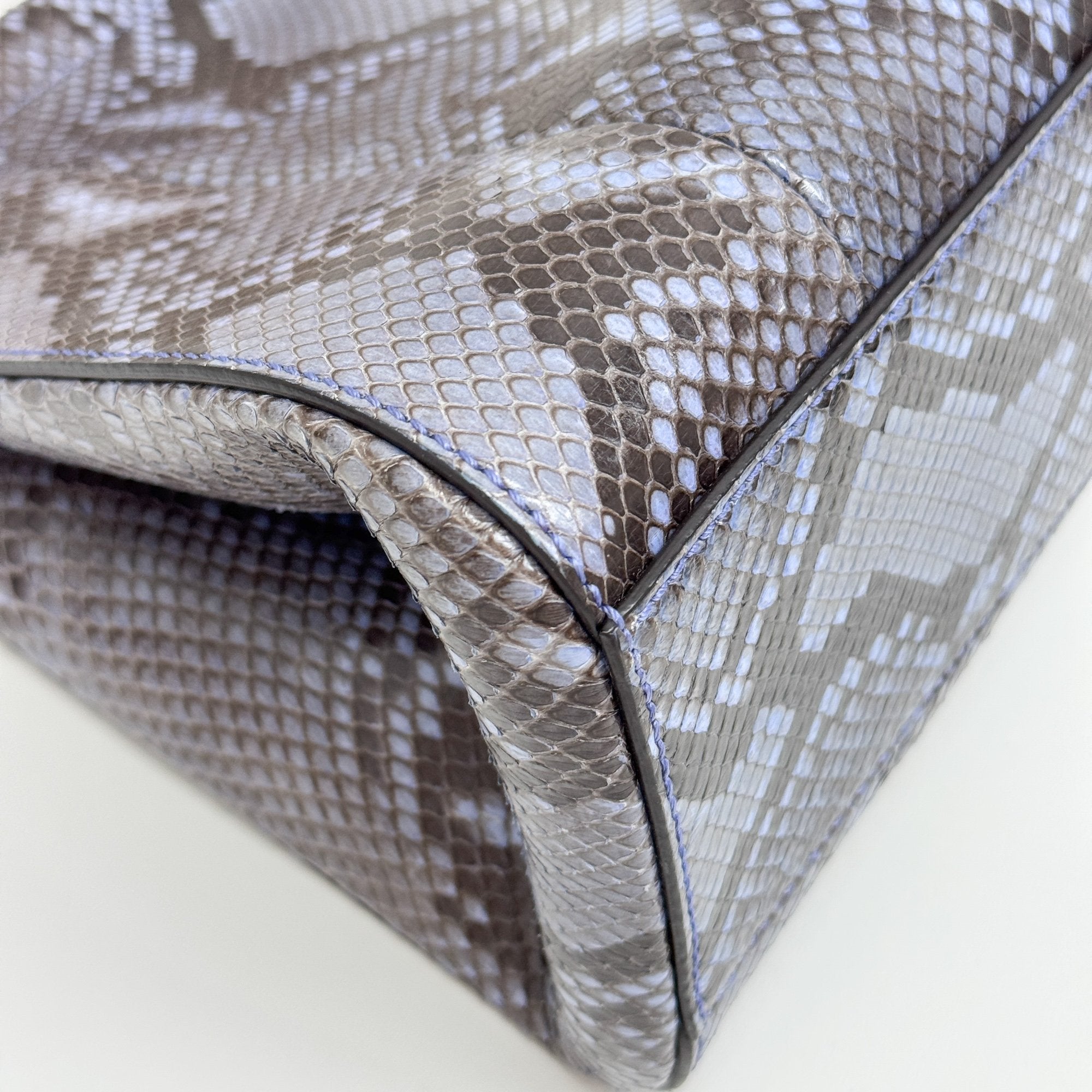 Bamboo Blue Python Embossed Leather Two Way Bag