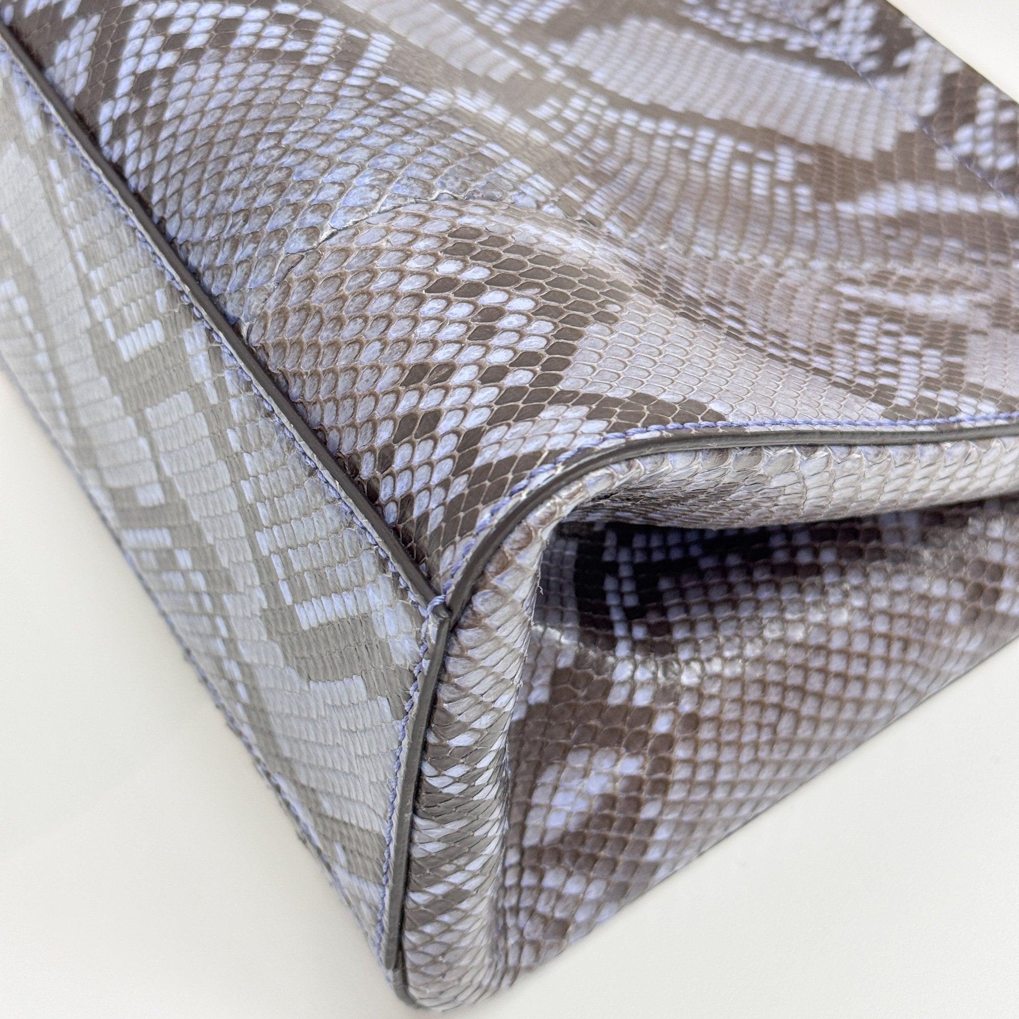 Bamboo Blue Python Embossed Leather Two Way Bag