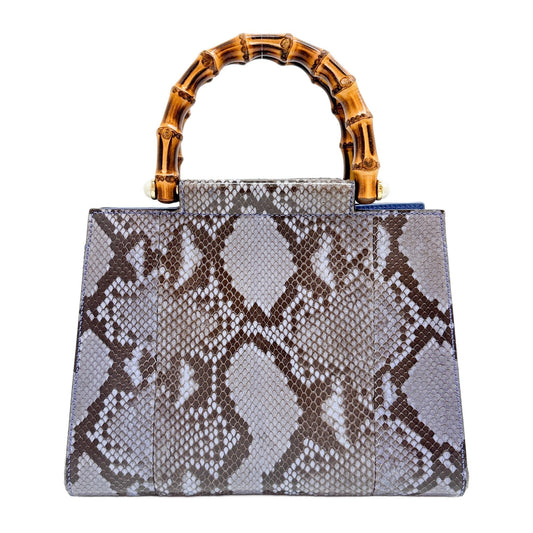 Bamboo Blue Python Embossed Leather Two Way Bag