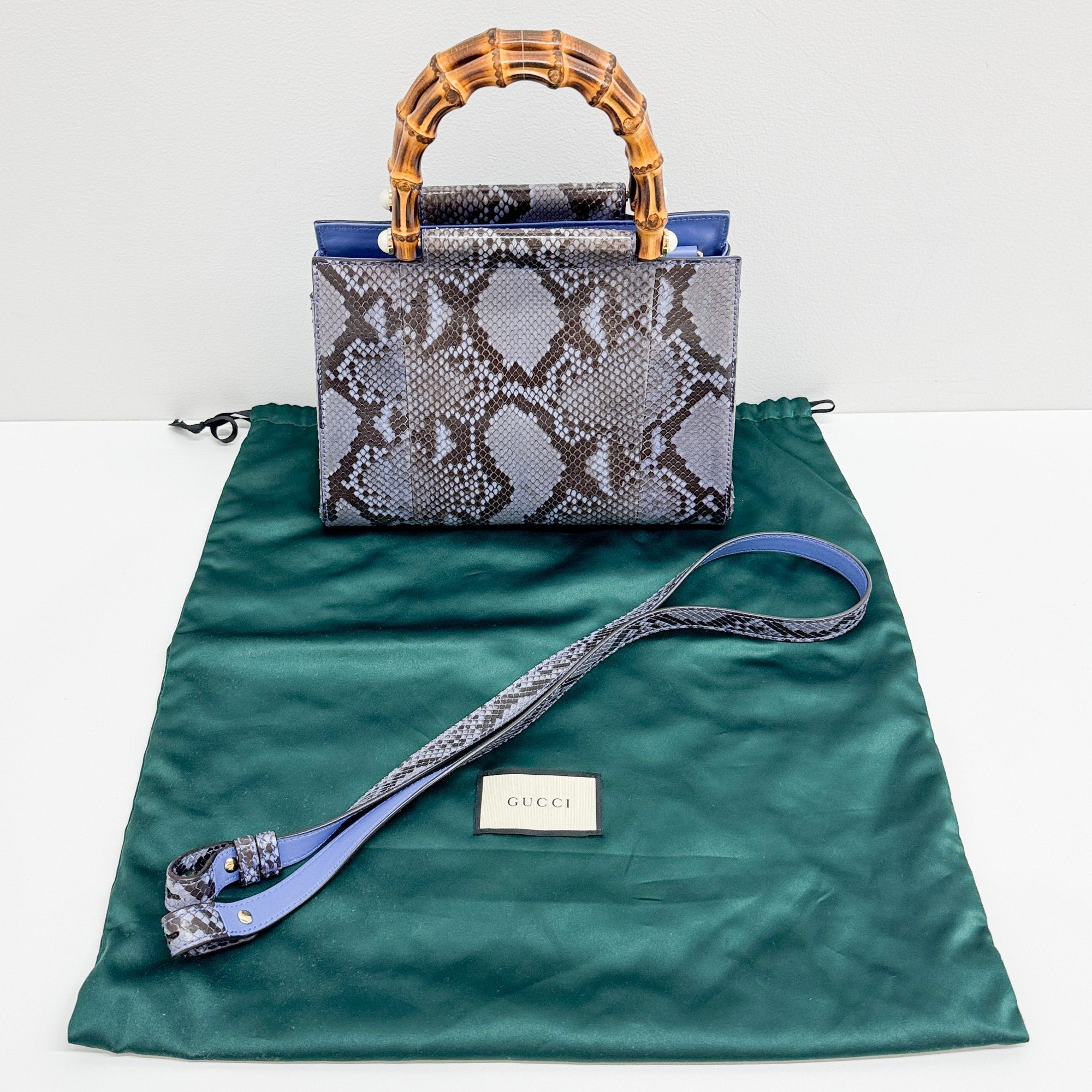 Bamboo Blue Python Embossed Leather Two Way Bag