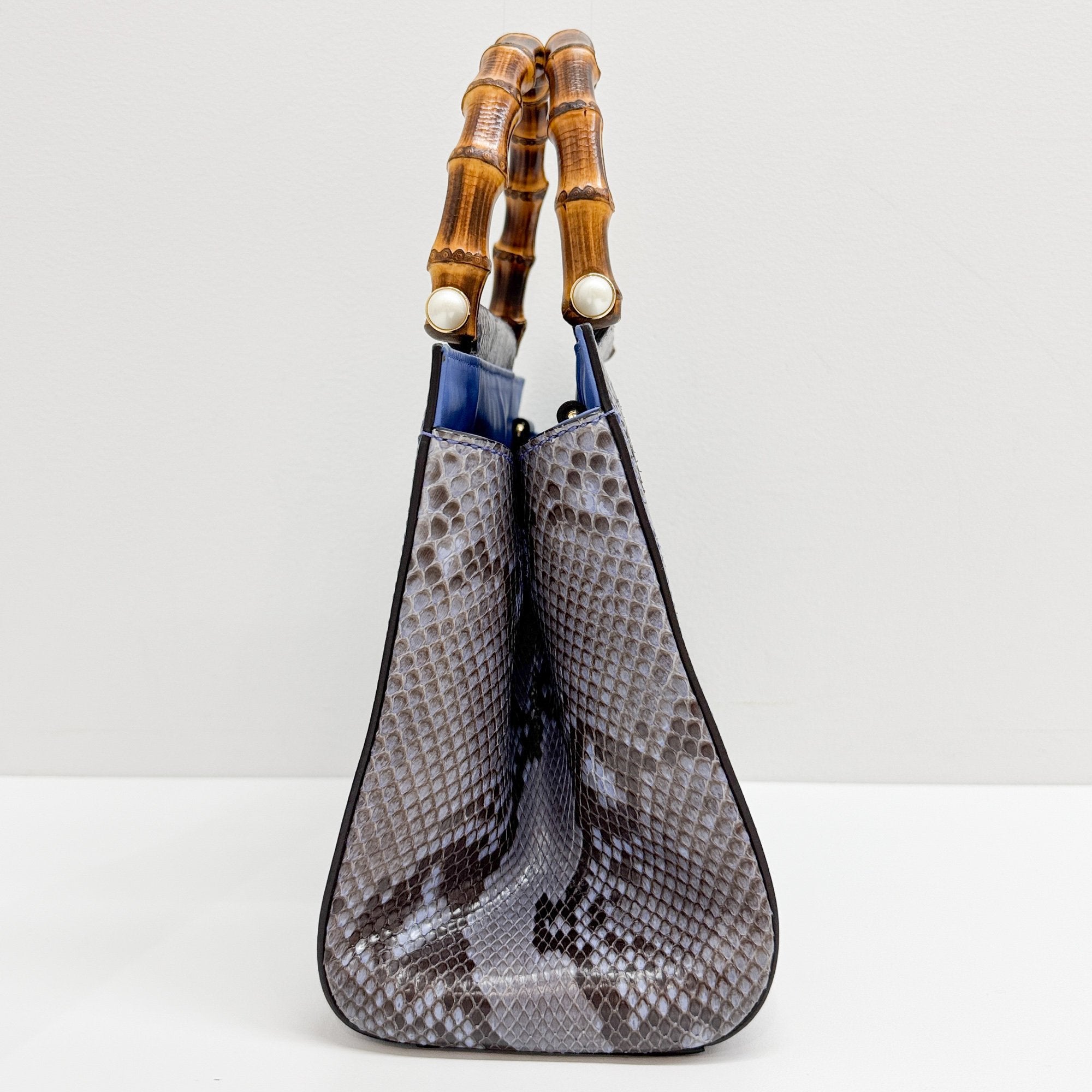Bamboo Blue Python Embossed Leather Two Way Bag