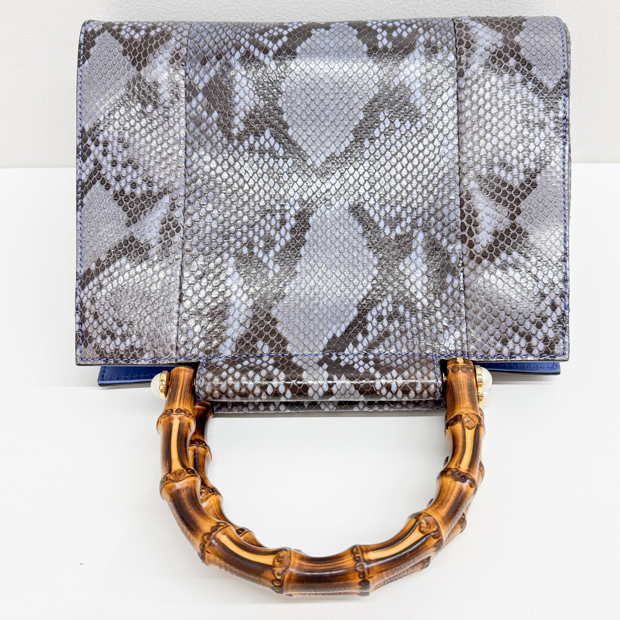Bamboo Blue Python Embossed Leather Two Way Bag