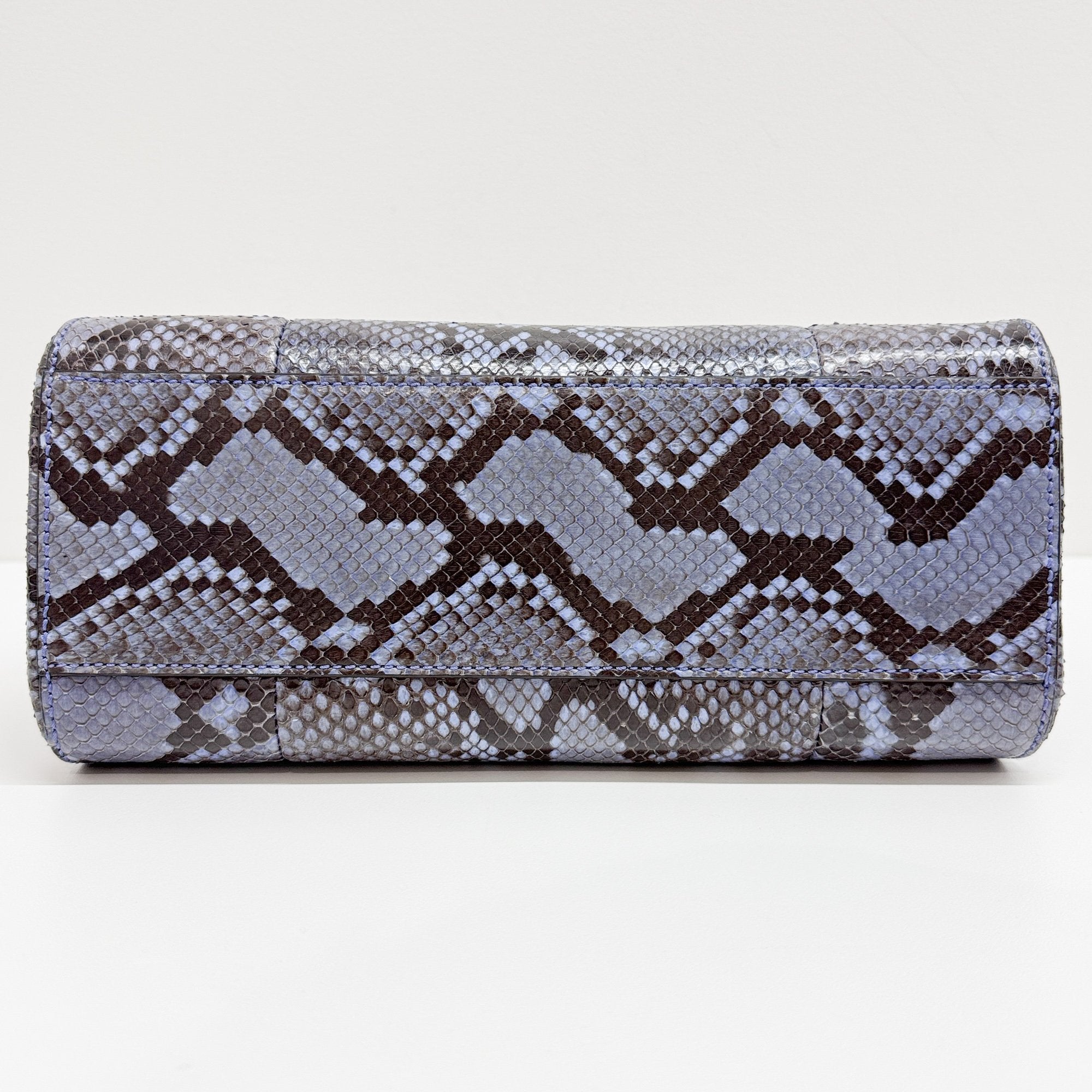 Bamboo Blue Python Embossed Leather Two Way Bag