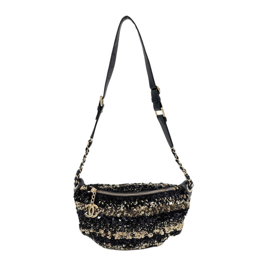 Black & Gold Sequin Belt Bag