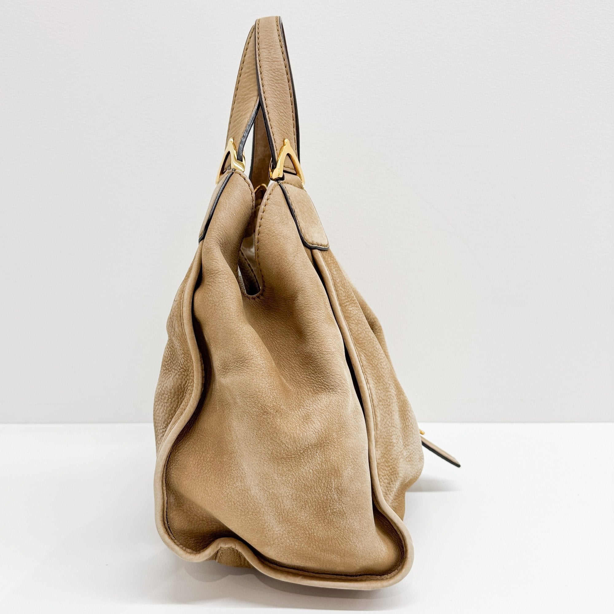 Stirrup Brown Nubuck Leather Shoulder Bag