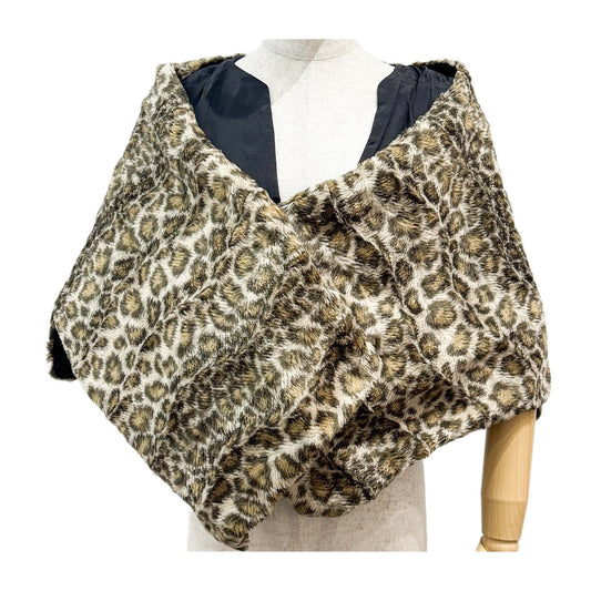 One Size Beige Leopard Print Fur Vest & Shawl