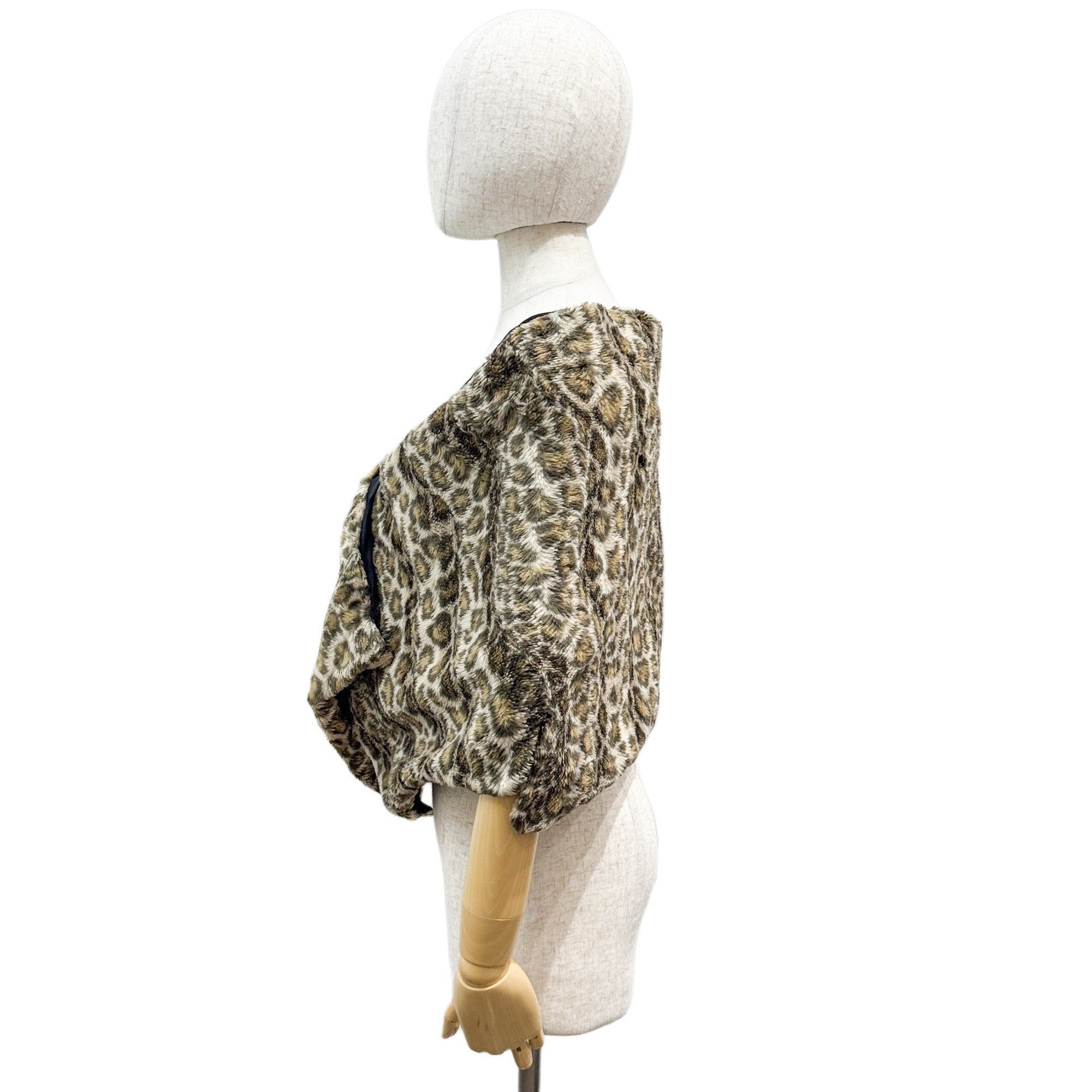 One Size Beige Leopard Print Fur Vest & Shawl