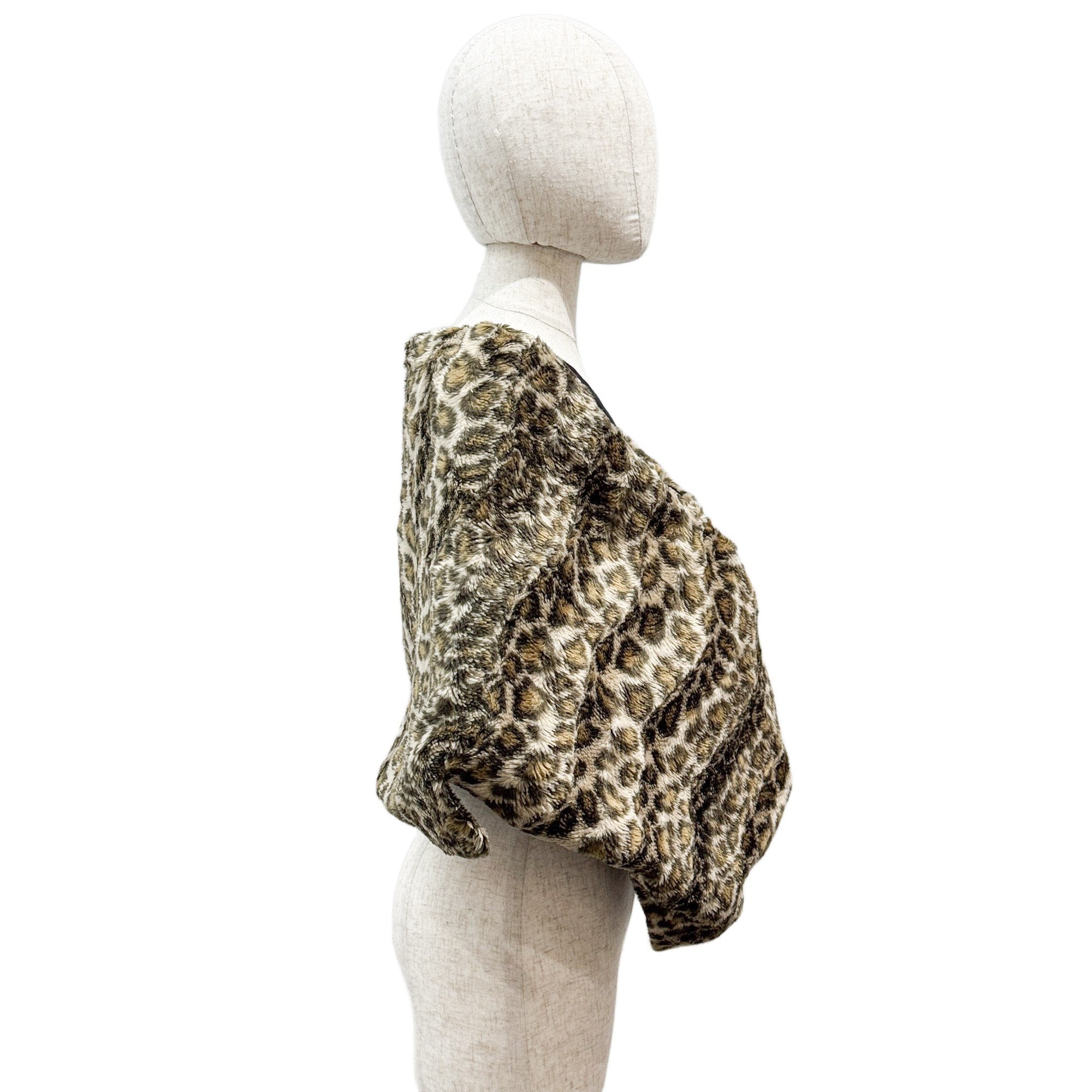One Size Beige Leopard Print Fur Vest & Shawl