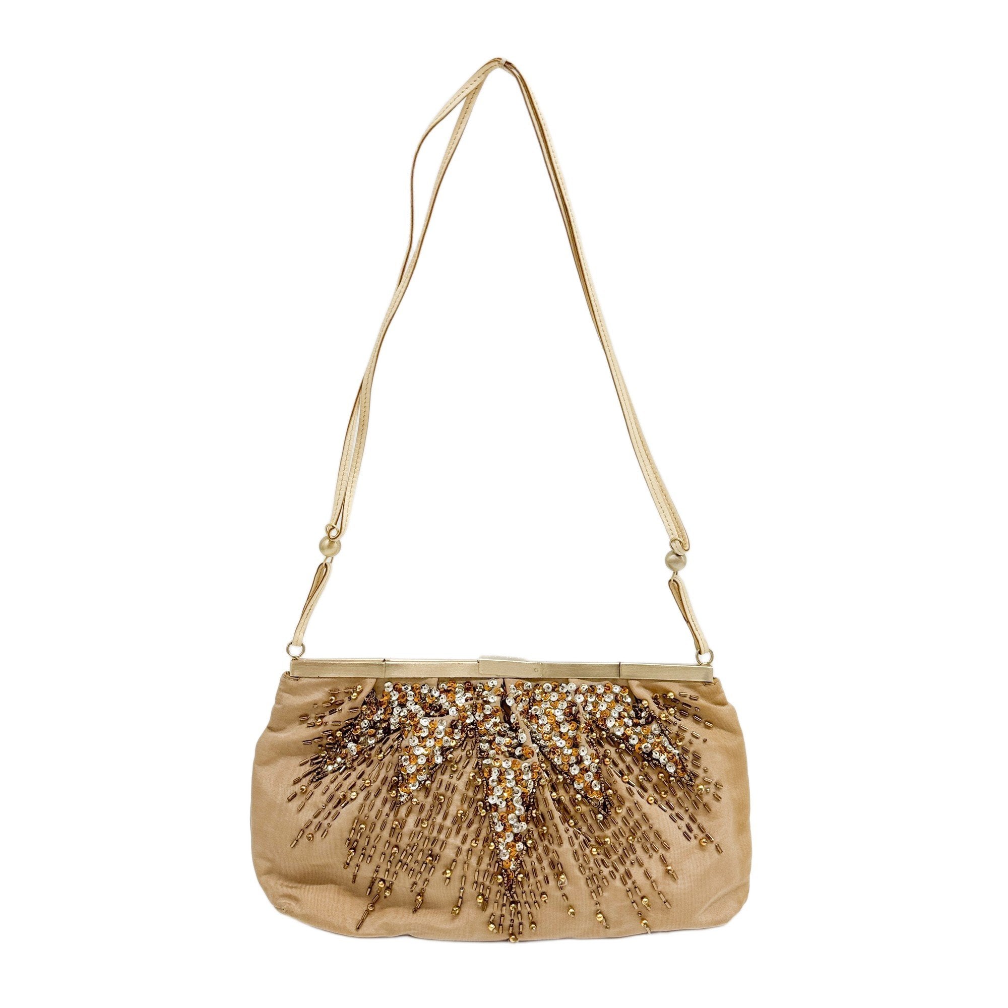 Tan Beaded Shoulder Bag
