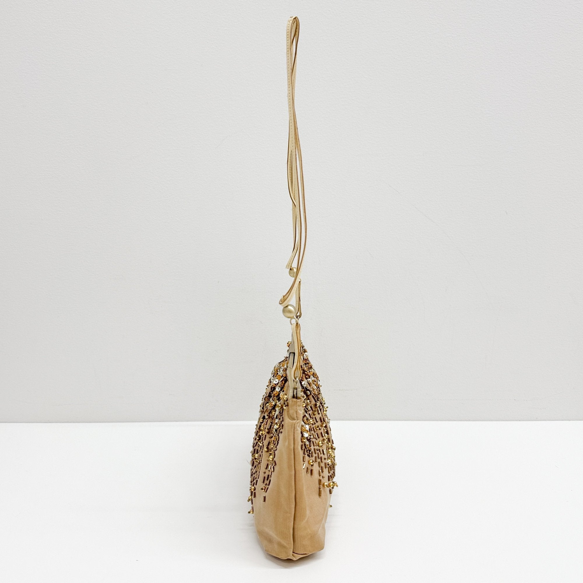 Tan Beaded Shoulder Bag