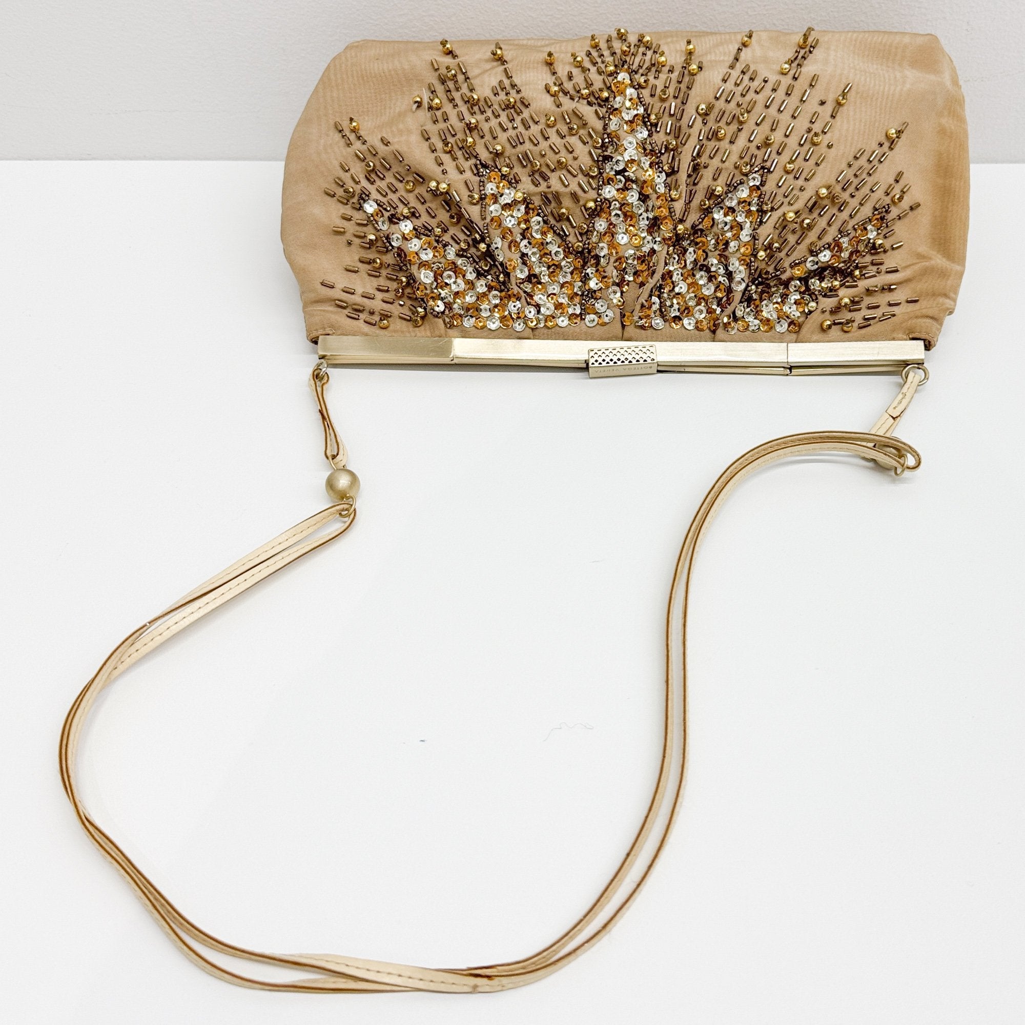 Tan Beaded Shoulder Bag