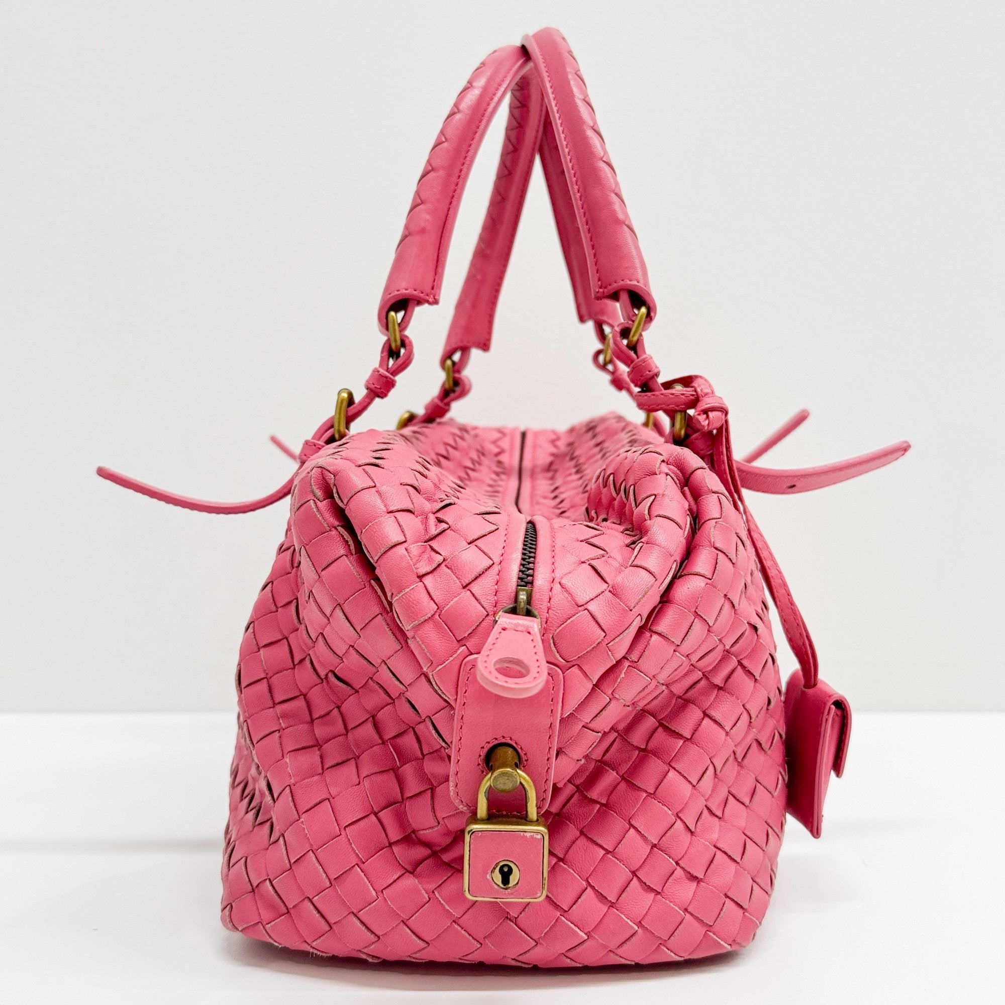 Boston Intrecciato Pink Leather Hand Bag