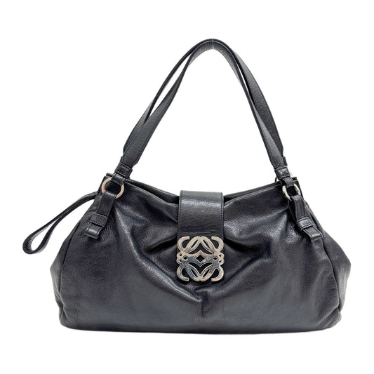 Anagram Metal Plate Black Leather Shoulder Bag