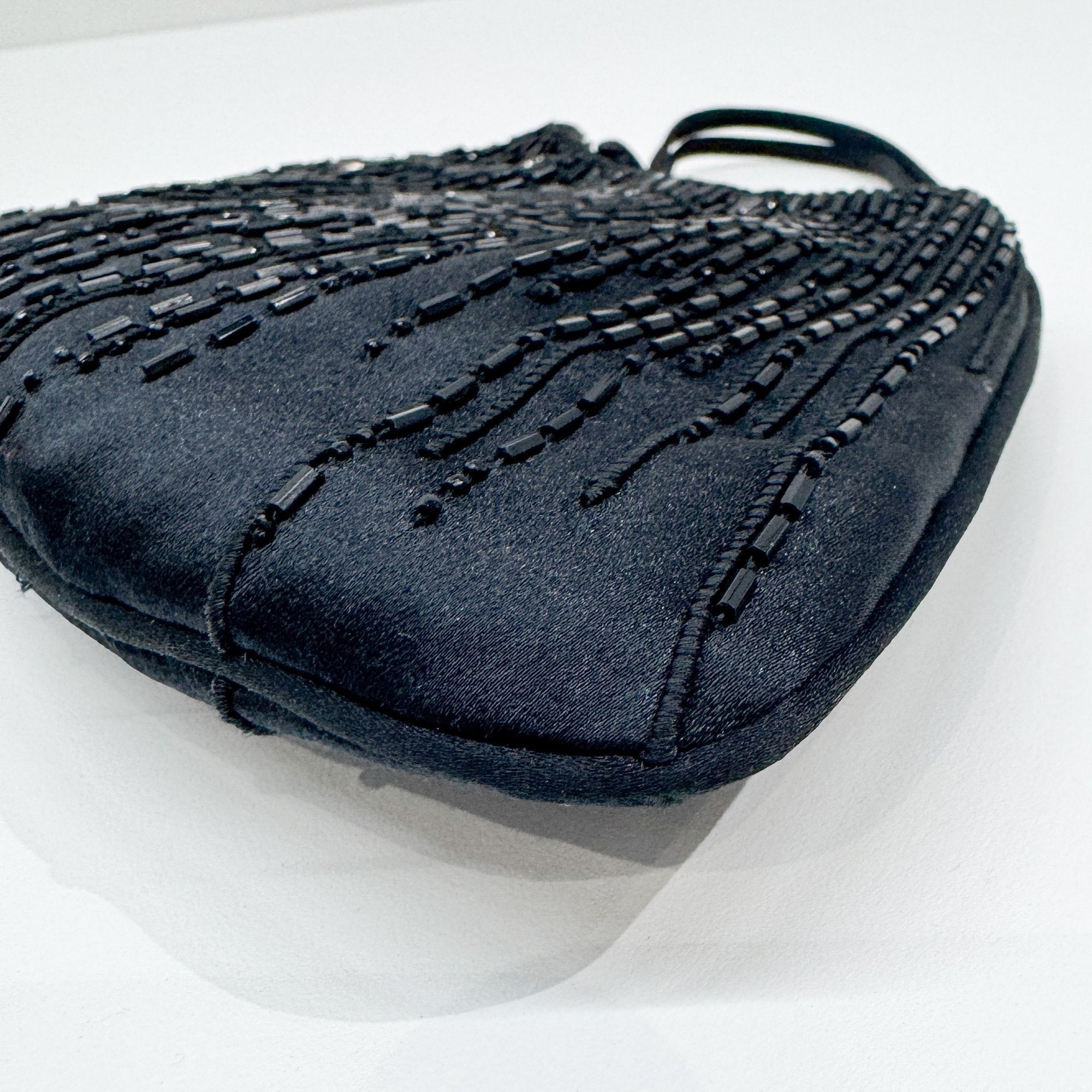 Beaded Black Satin Hand Bag