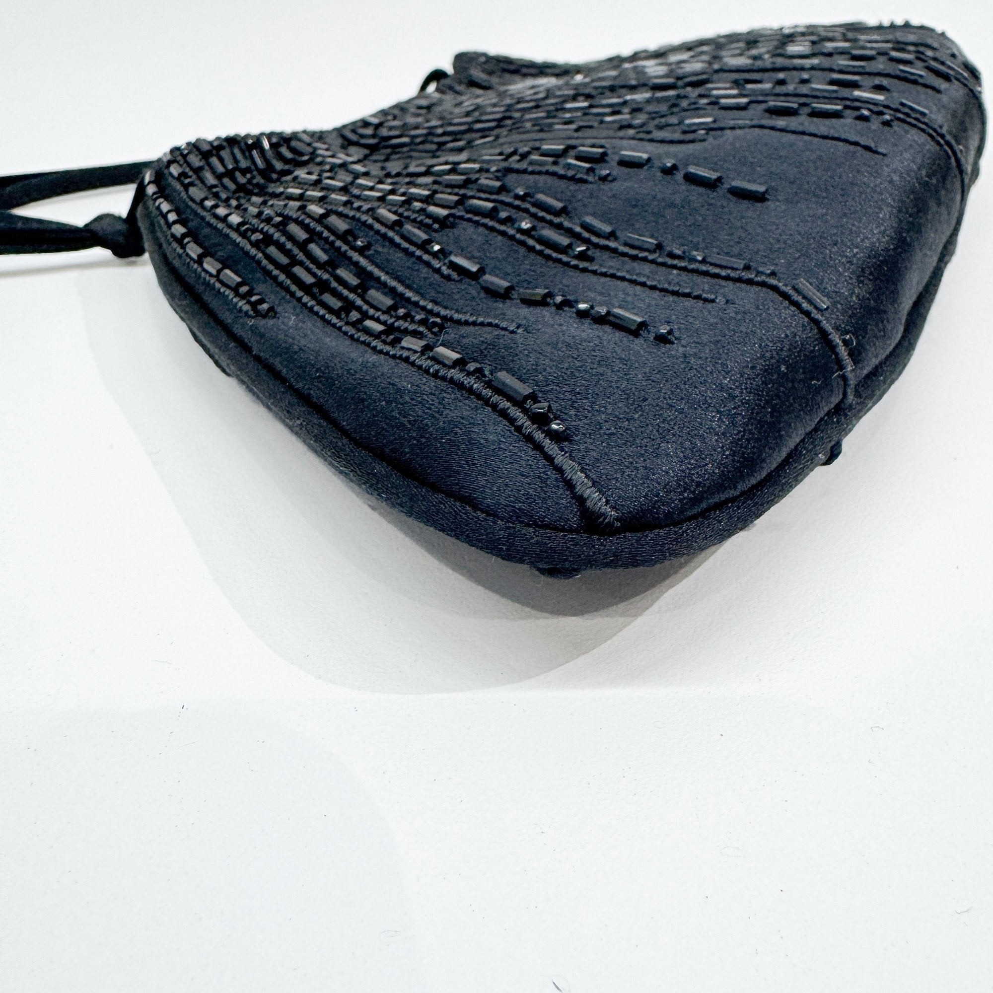 Beaded Black Satin Hand Bag