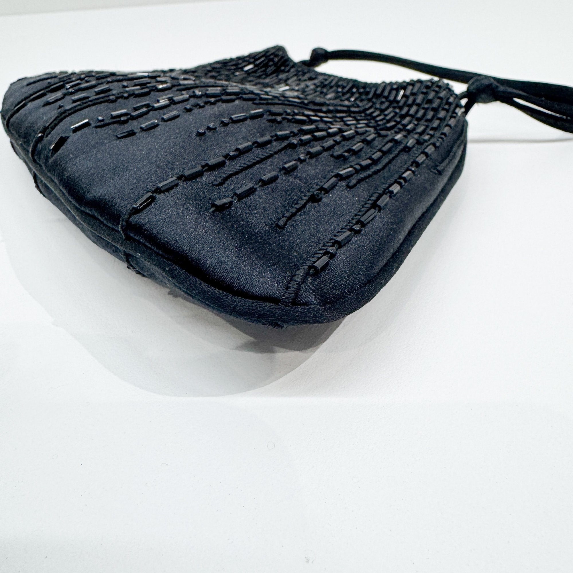 Beaded Black Satin Hand Bag