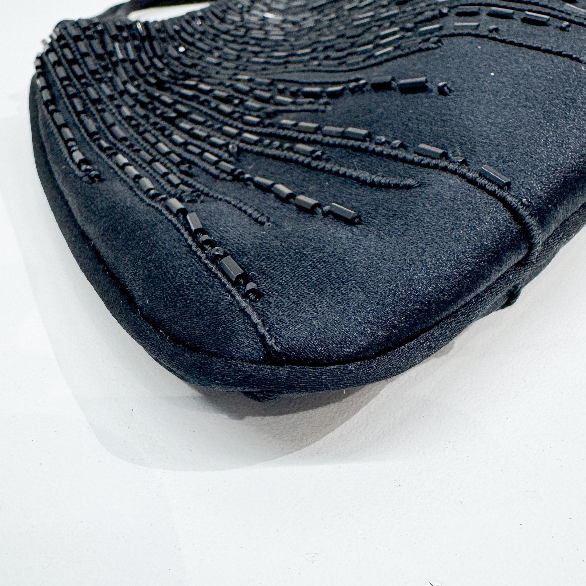 Beaded Black Satin Hand Bag