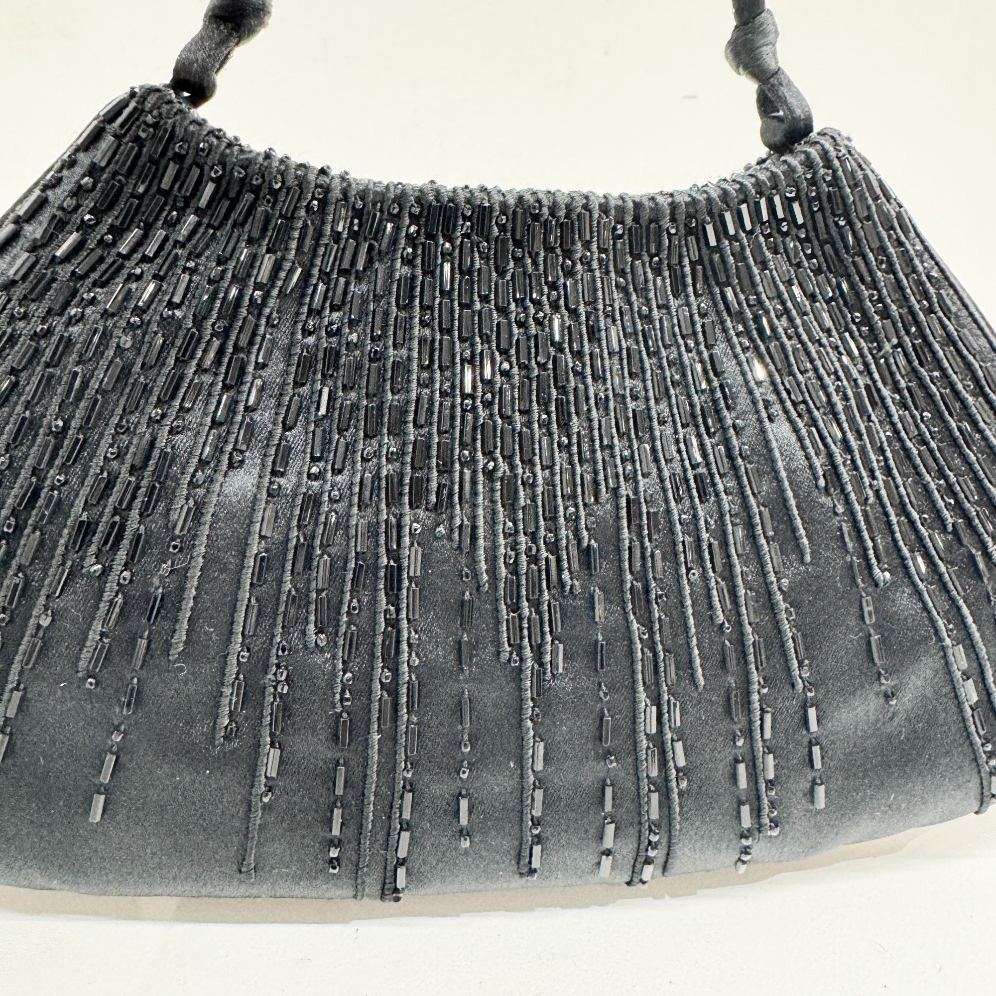 Beaded Black Satin Hand Bag