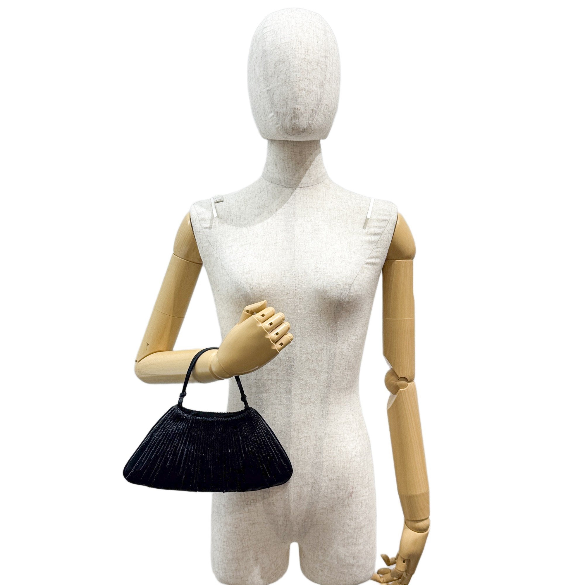 Beaded Black Satin Hand Bag