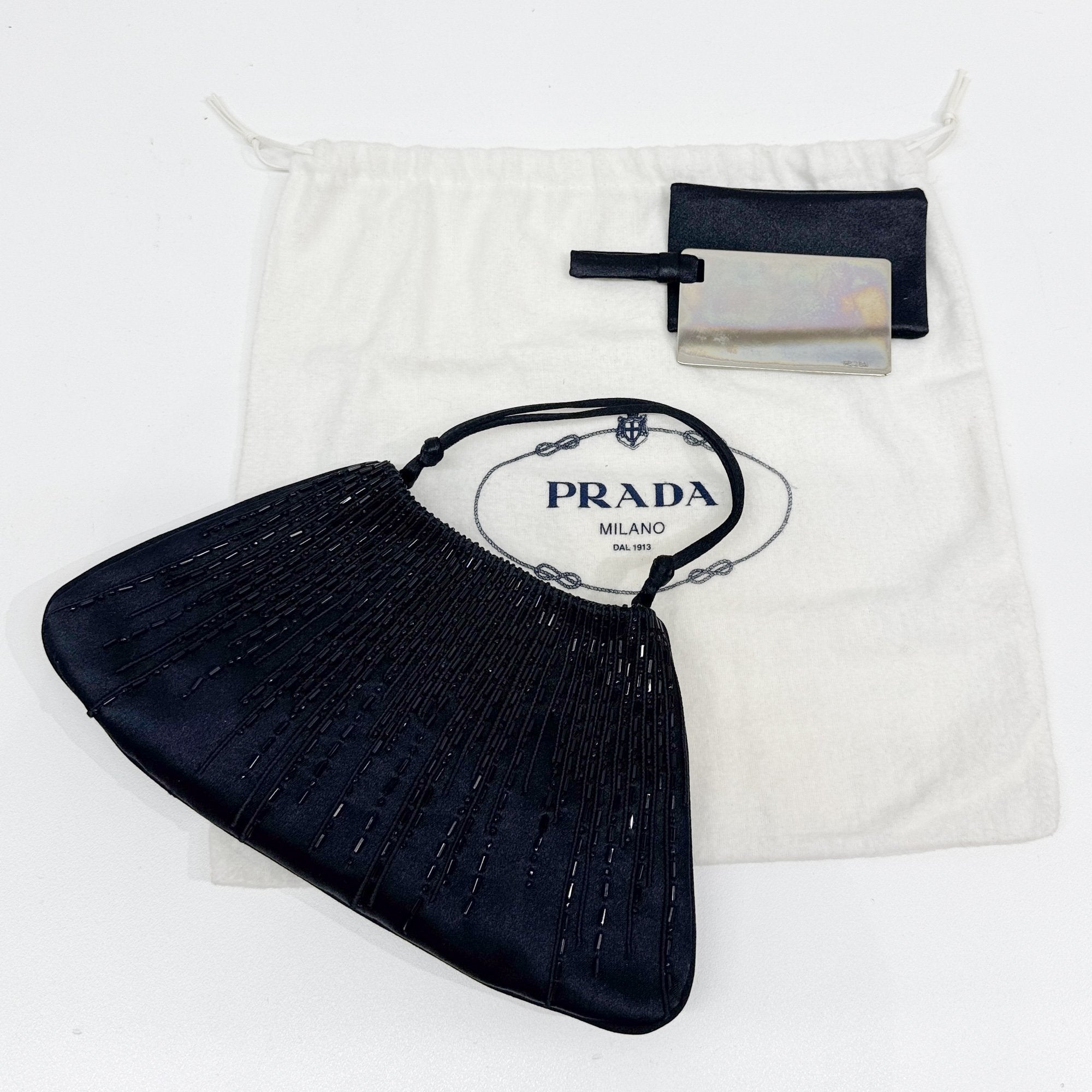 Beaded Black Satin Hand Bag