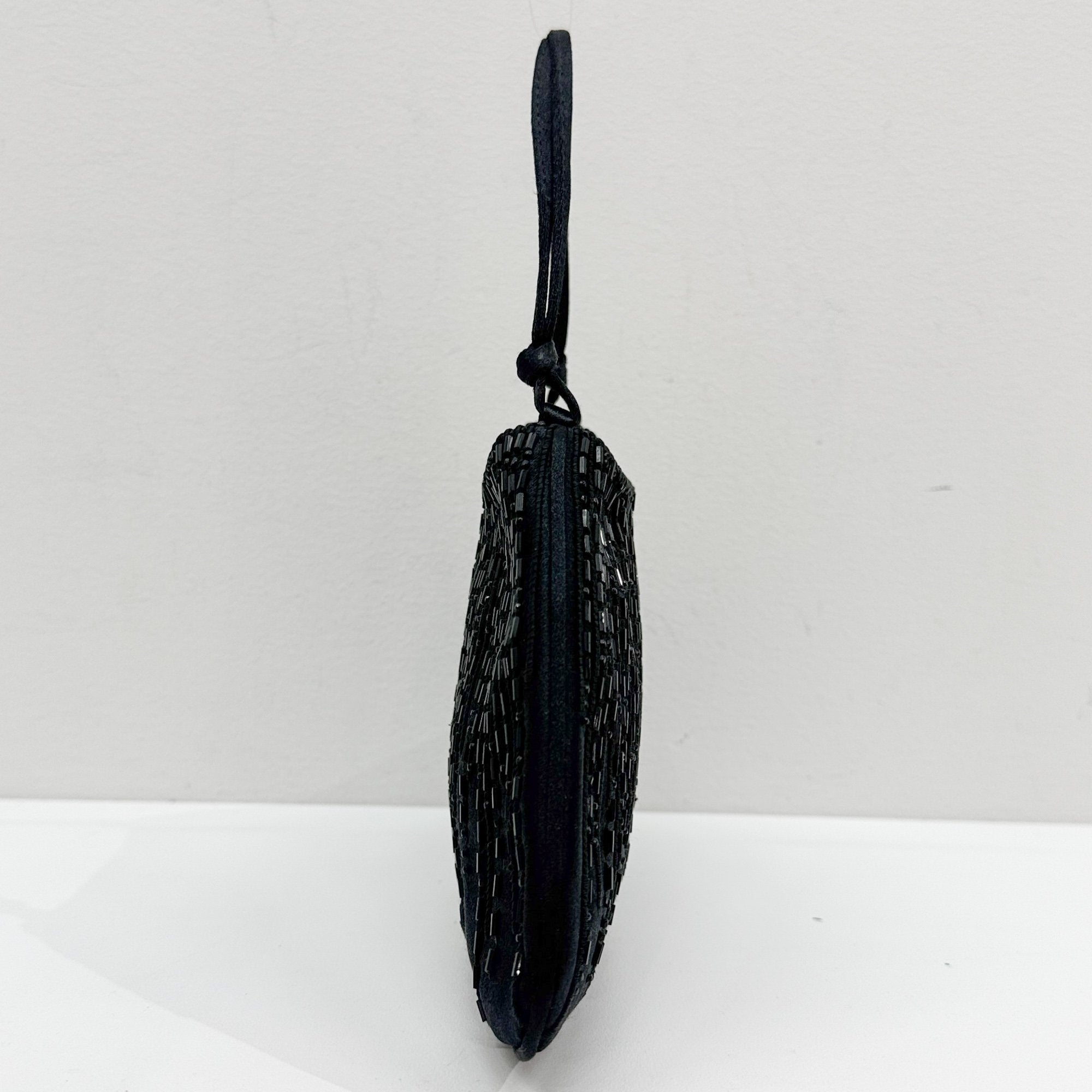 Beaded Black Satin Hand Bag