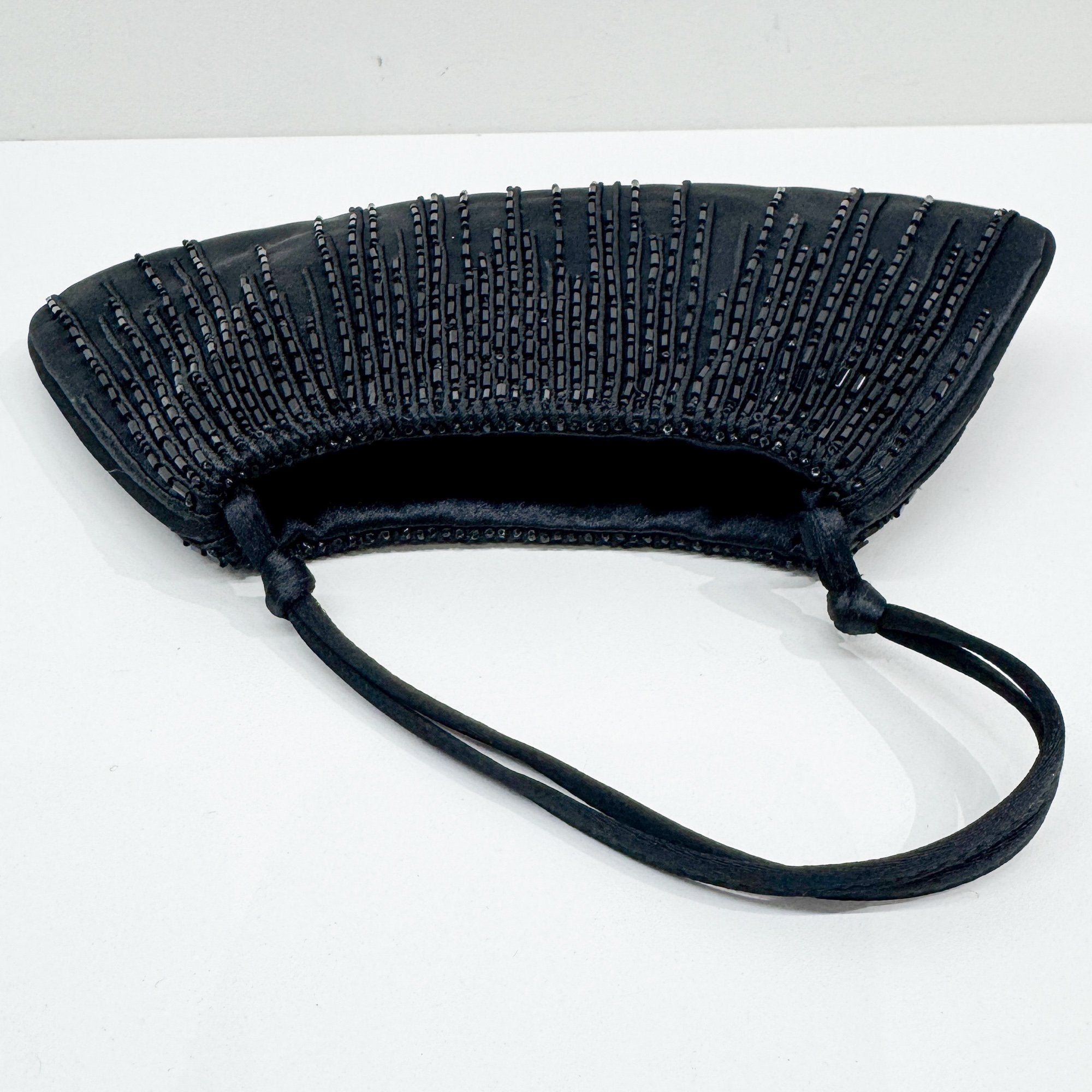 Beaded Black Satin Hand Bag