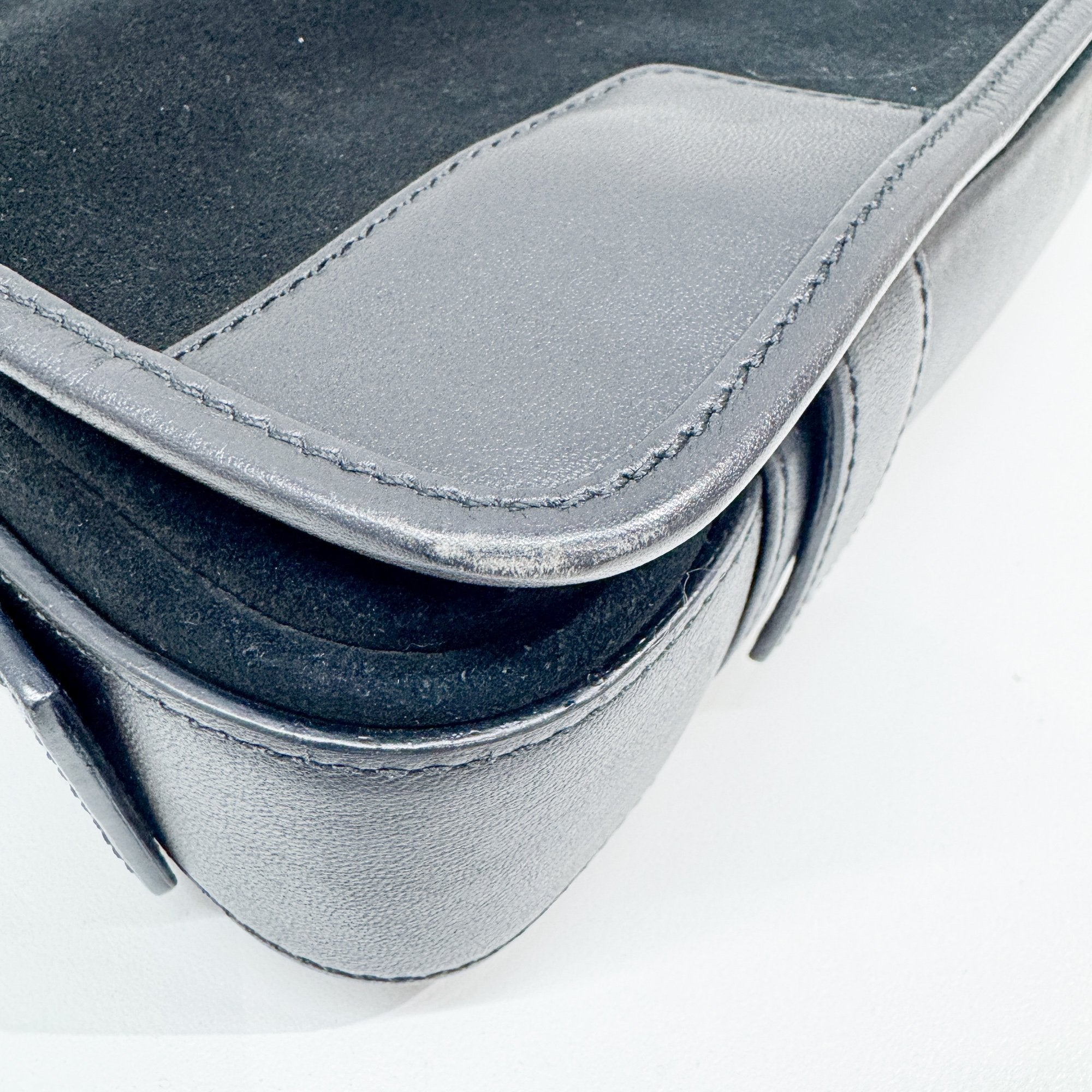 Anagram Black Suede Shoulder Bag