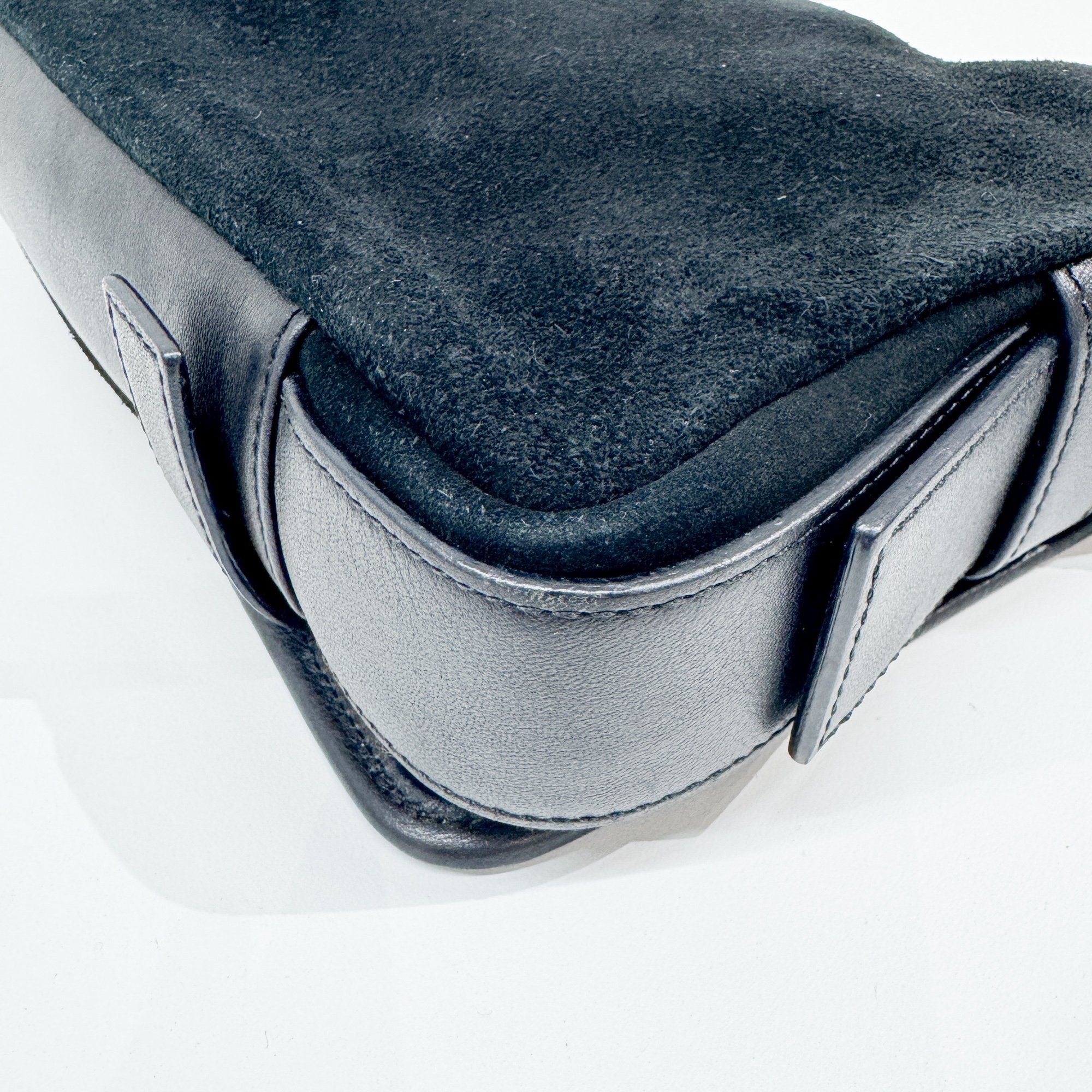 Anagram Black Suede Shoulder Bag