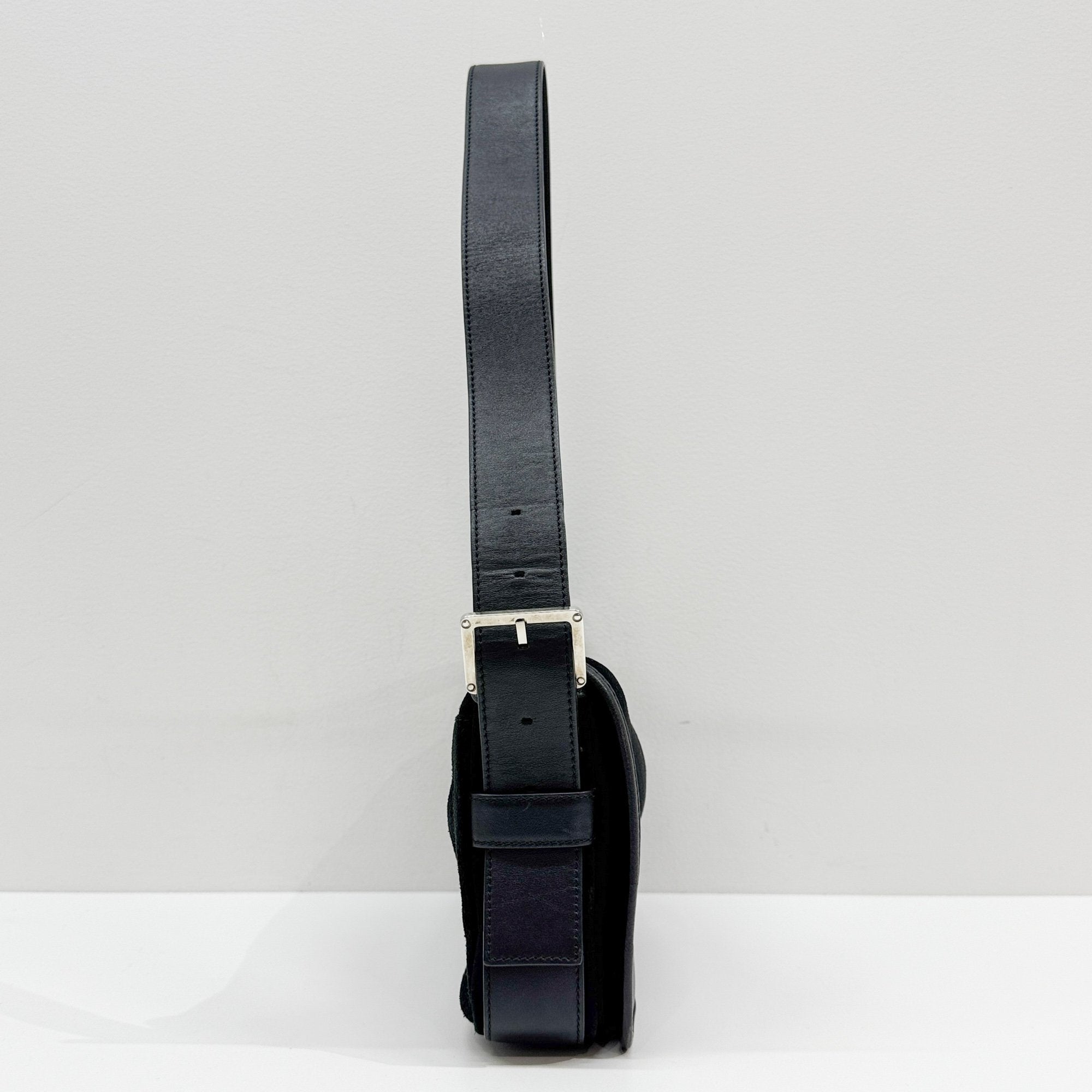 Anagram Black Suede Shoulder Bag