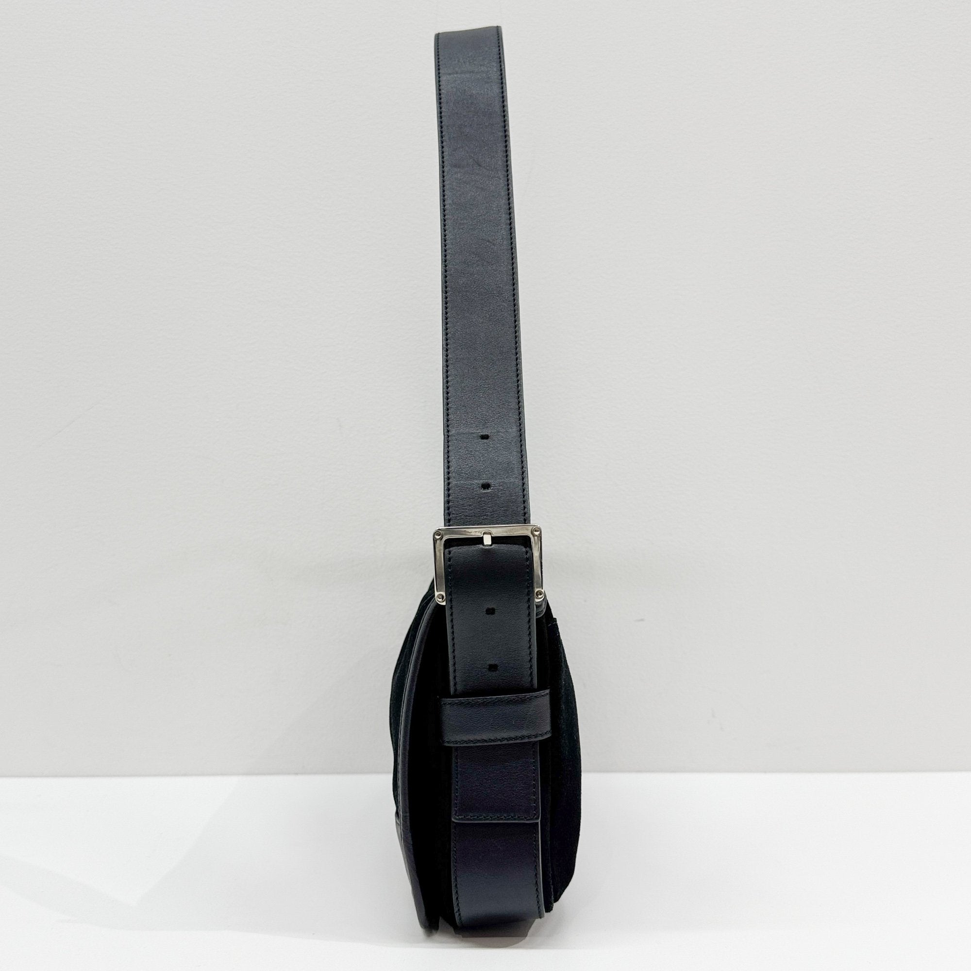 Anagram Black Suede Shoulder Bag