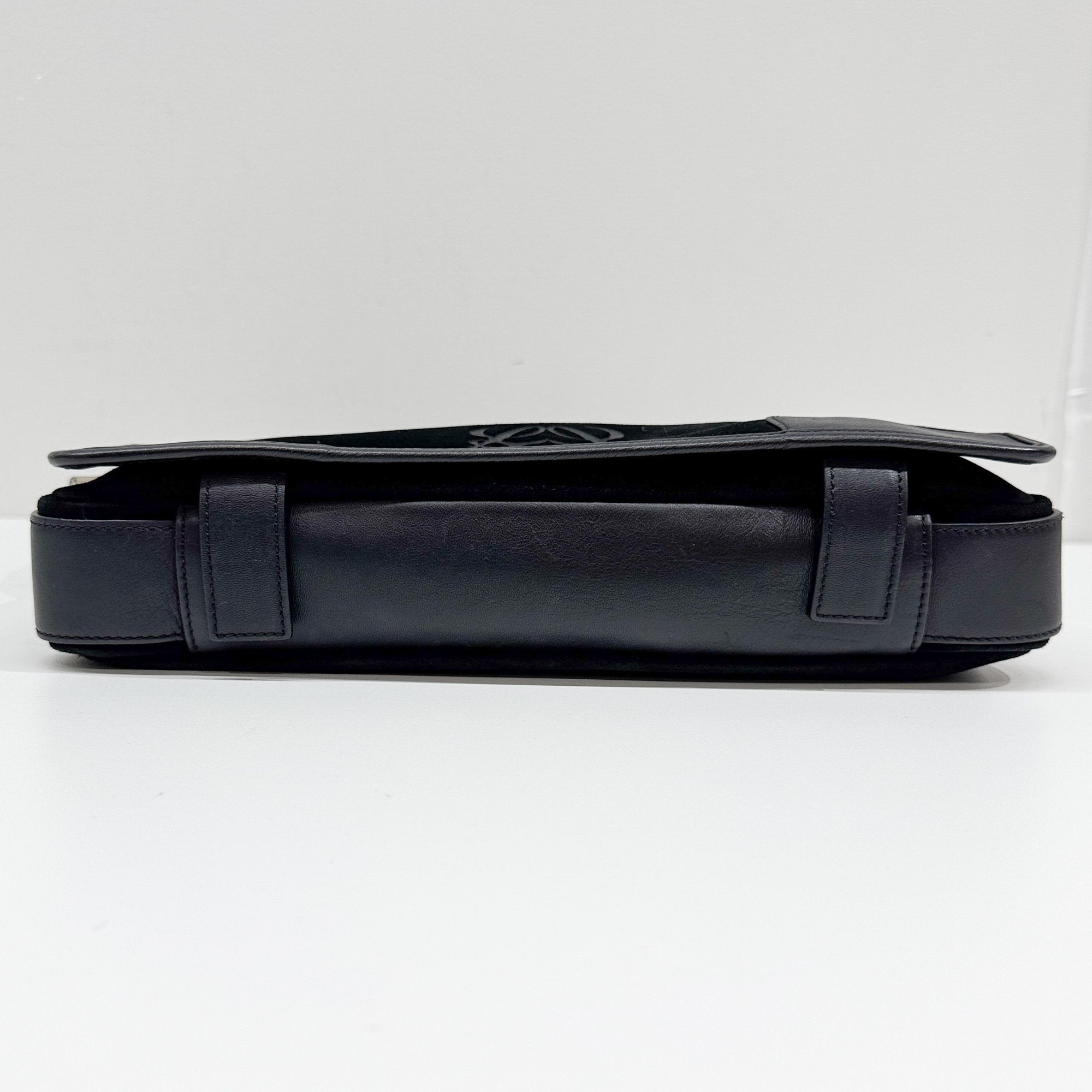 Anagram Black Suede Shoulder Bag