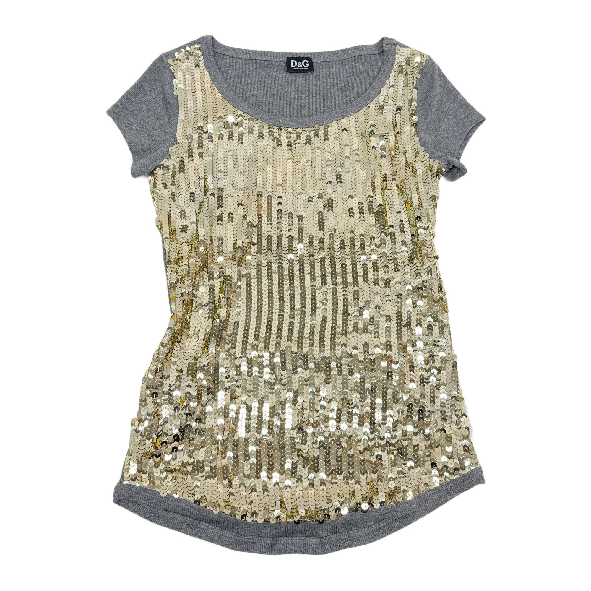 Size S EU Gold Sequin & Grey Cotton T-Shirt
