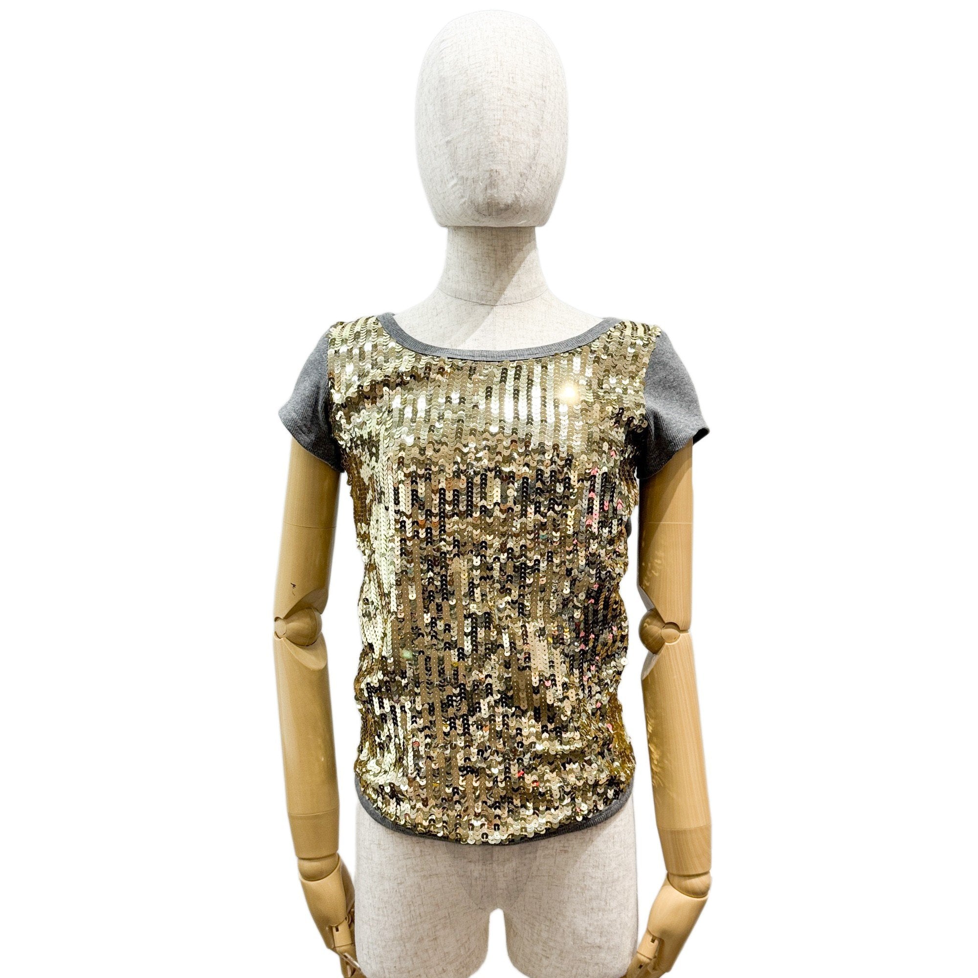 Size S EU Gold Sequin & Grey Cotton T-Shirt