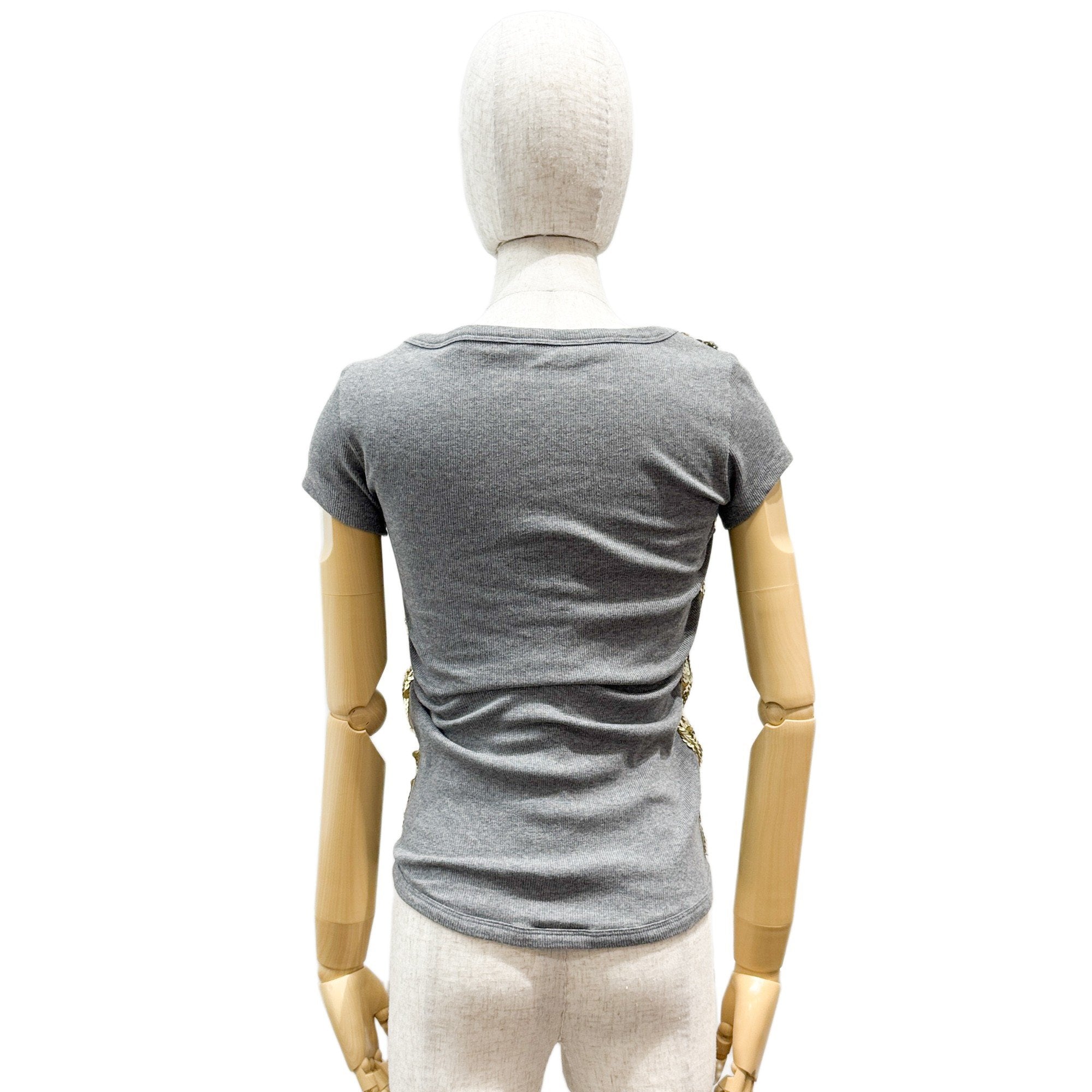 Size S EU Gold Sequin & Grey Cotton T-Shirt