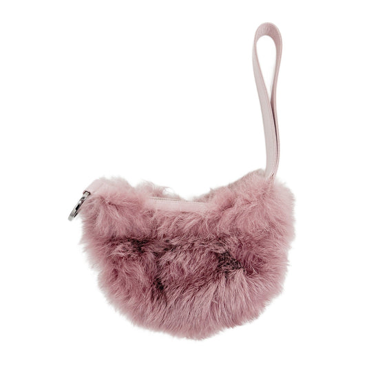Half Moon Loop Handle Mauve Fur Mini Clutch Bag