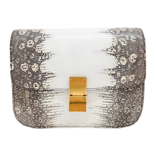 Box Bag White Python Embossed Leather Crossbody Bag