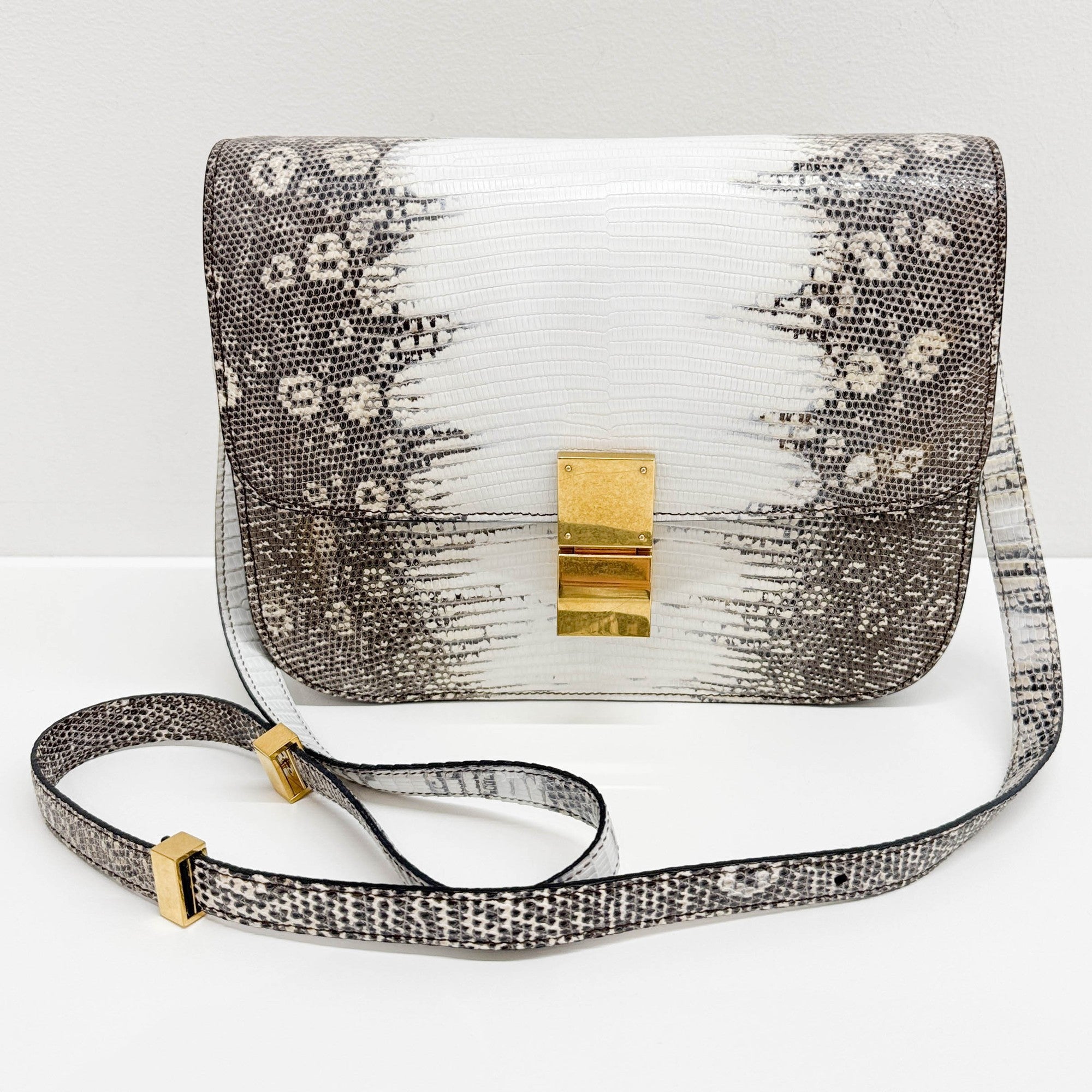 Box Bag White Python Embossed Leather Crossbody Bag