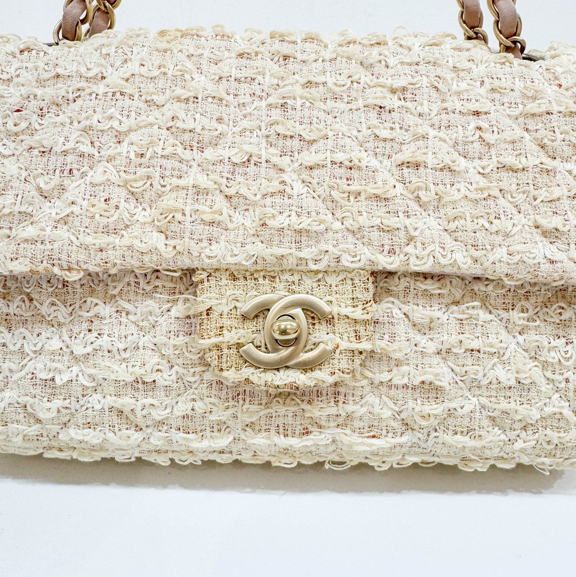 Classic Flap Beige Tweed Shoulder Bag