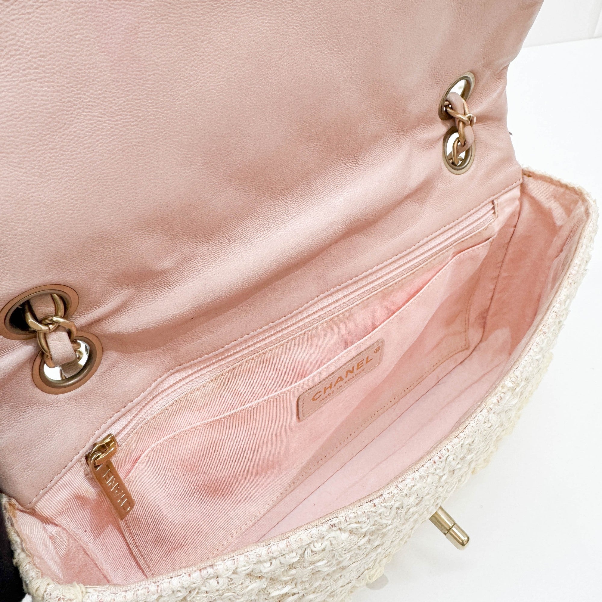 Classic Flap Beige Tweed Shoulder Bag