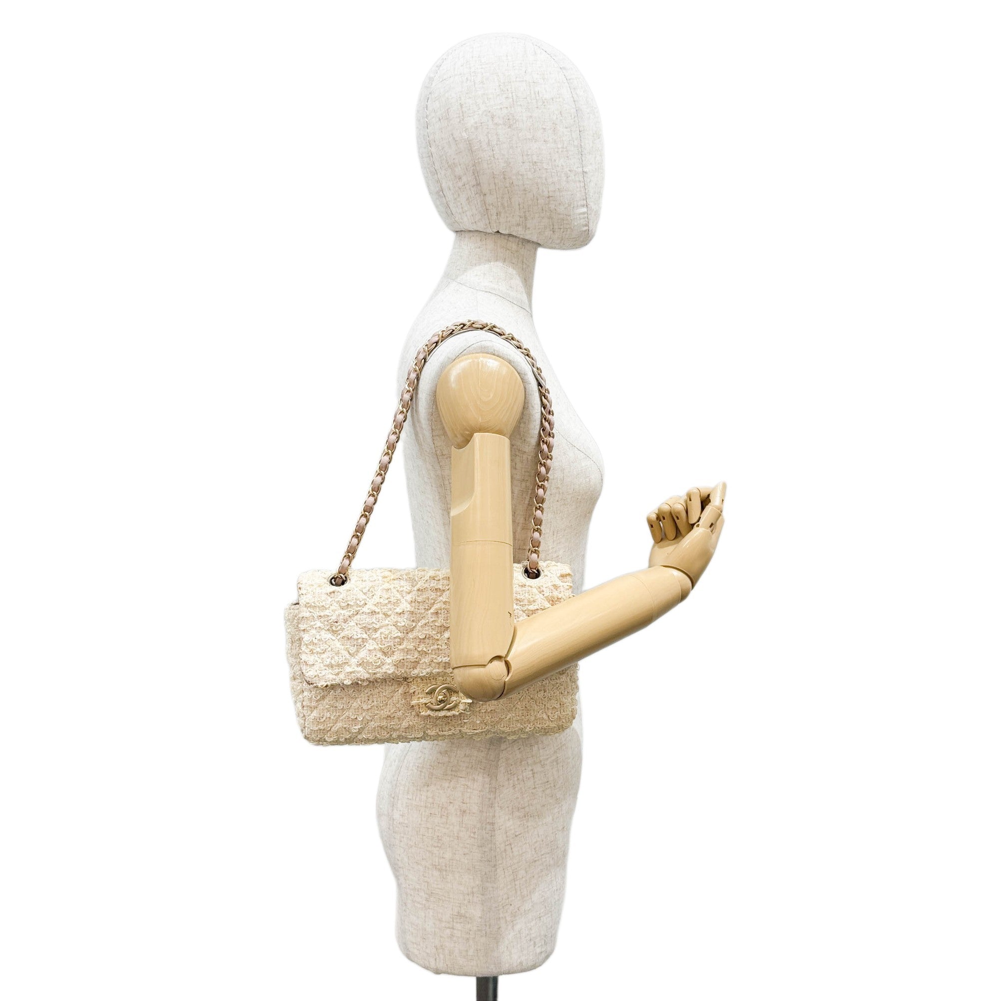 Classic Flap Beige Tweed Shoulder Bag