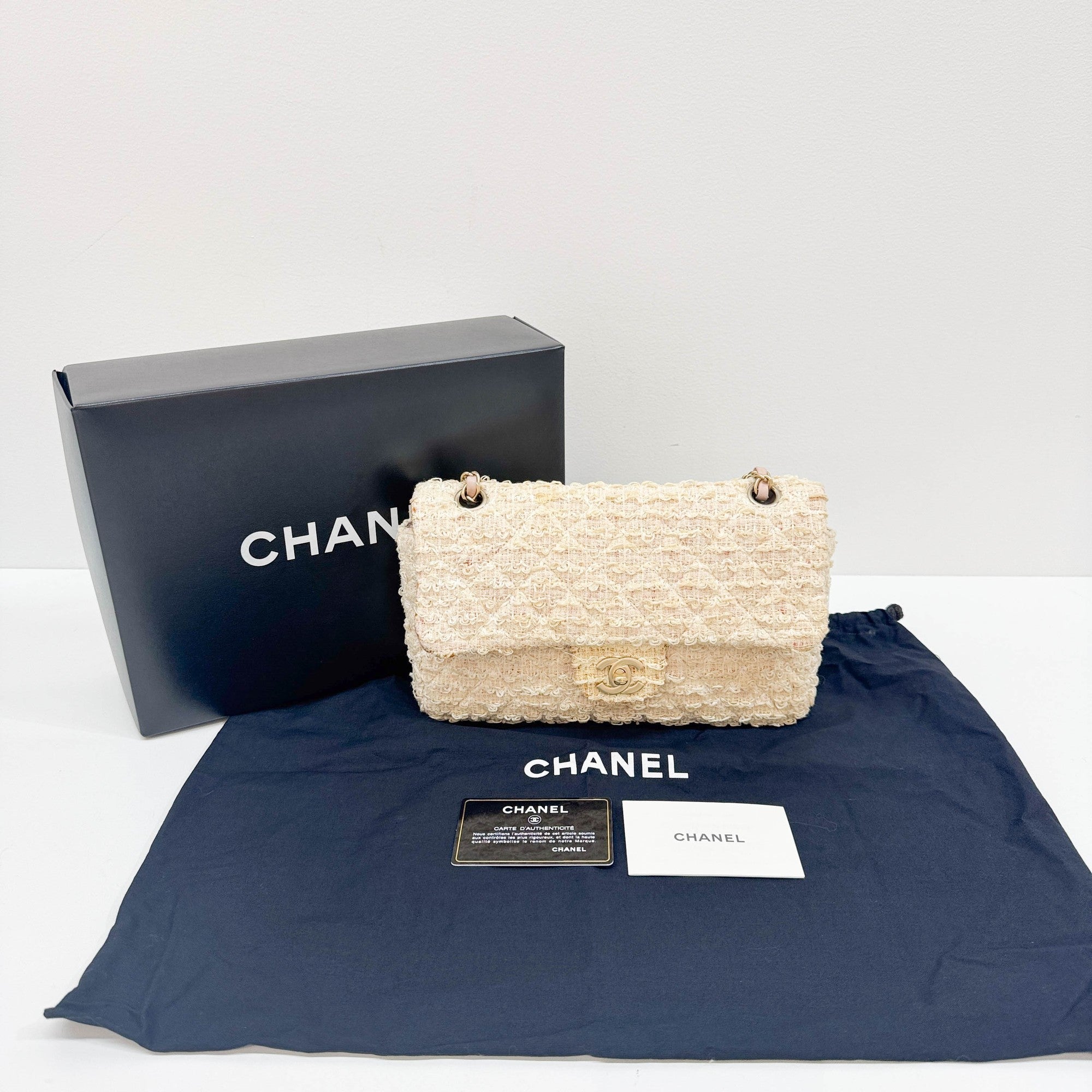 Classic Flap Beige Tweed Shoulder Bag