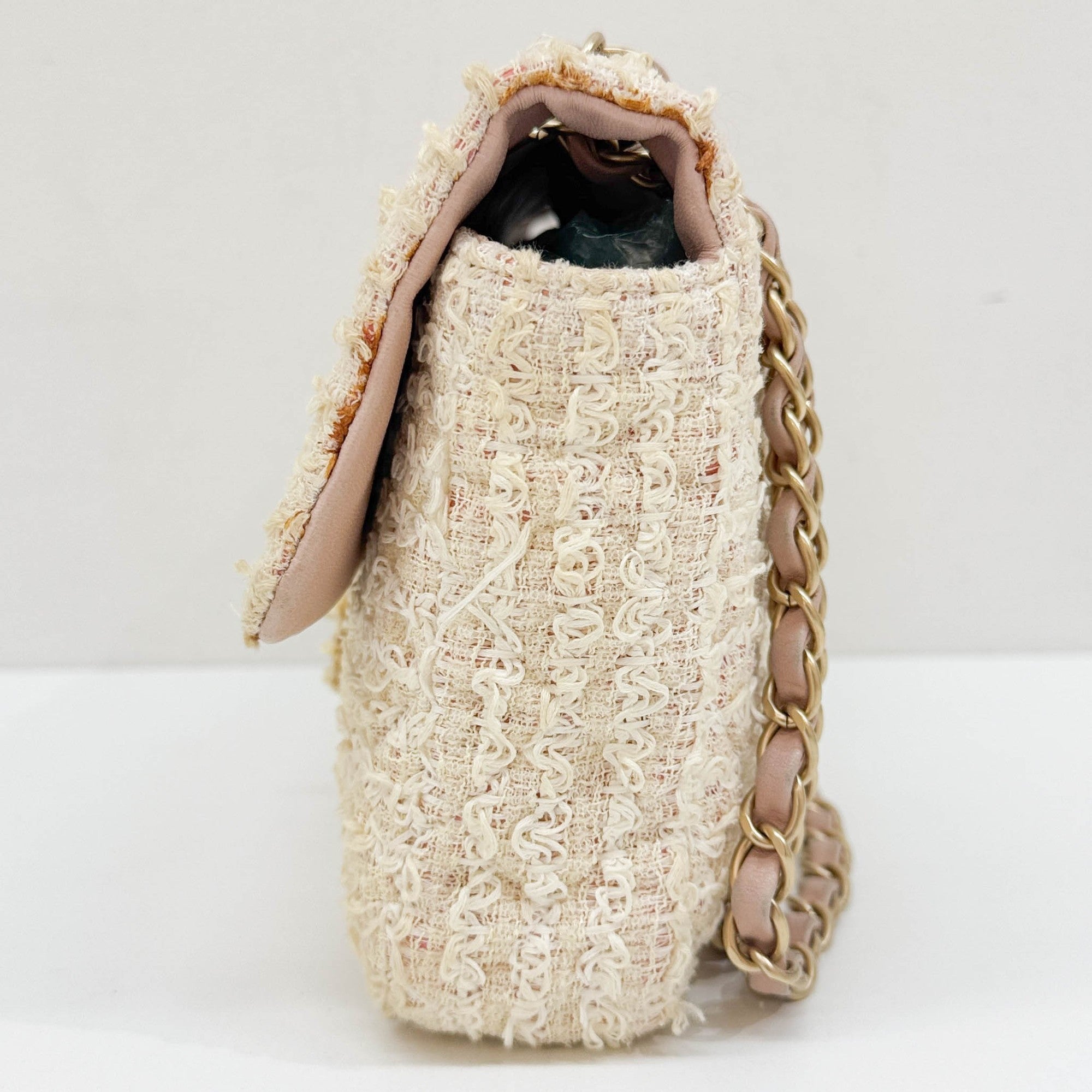 Classic Flap Beige Tweed Shoulder Bag