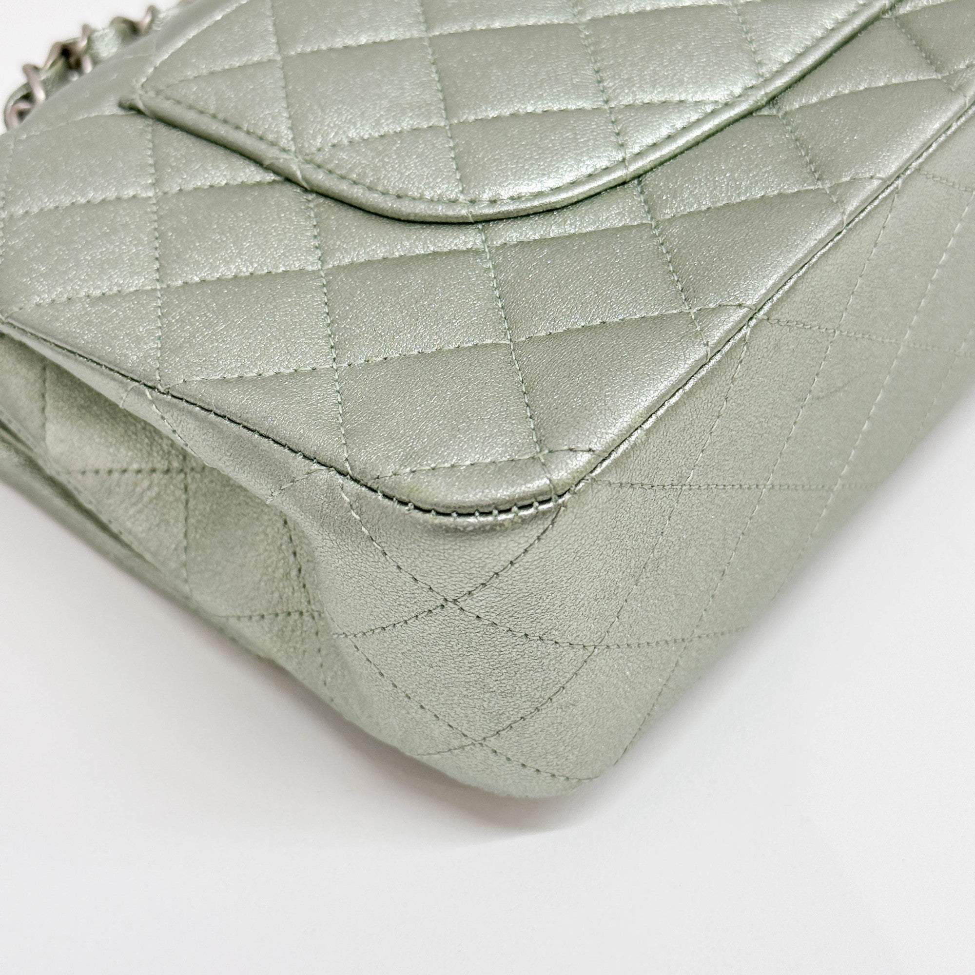 Classic Double Flap Matelasse Pearl Green Leather Shoulder Bag