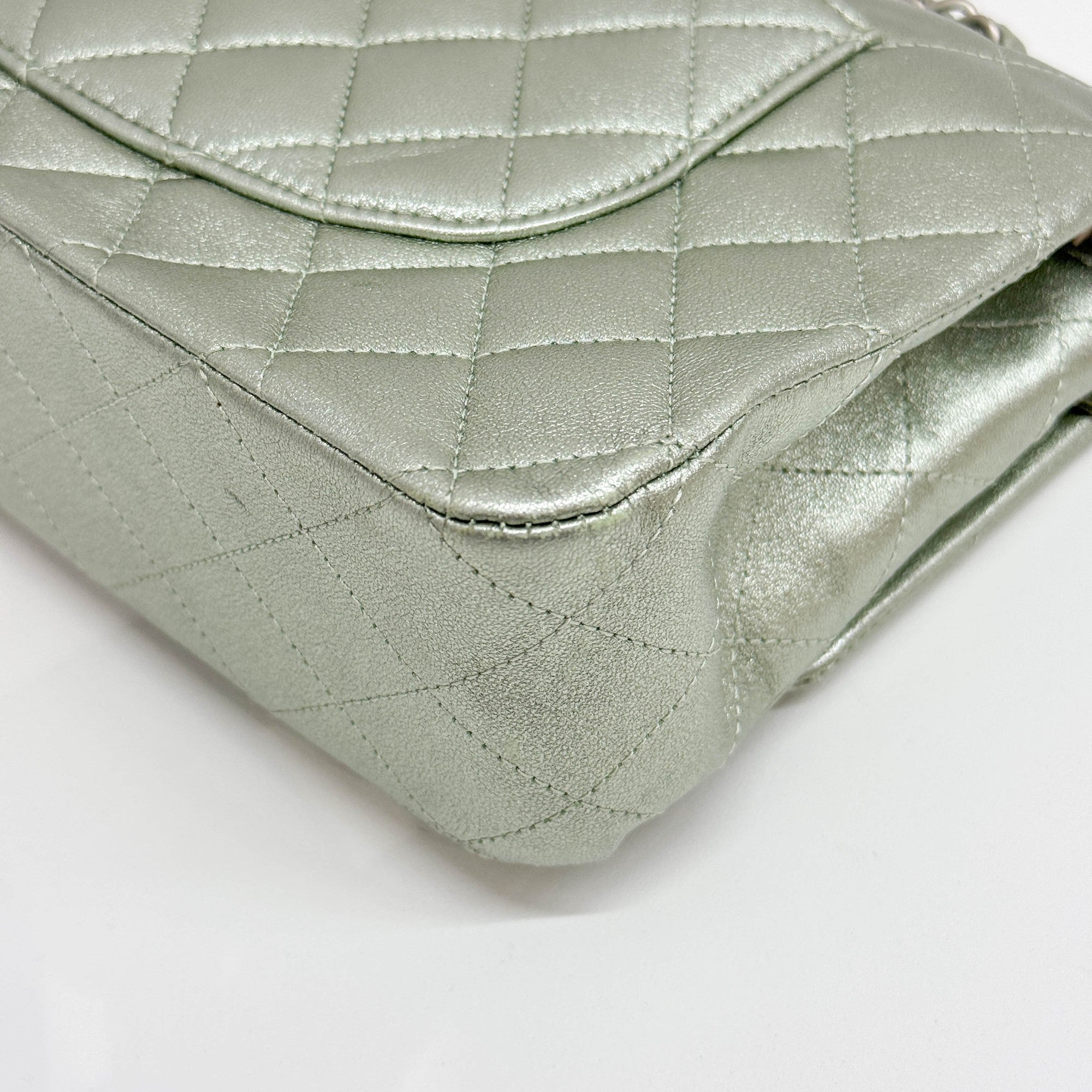 Classic Double Flap Matelasse Pearl Green Leather Shoulder Bag