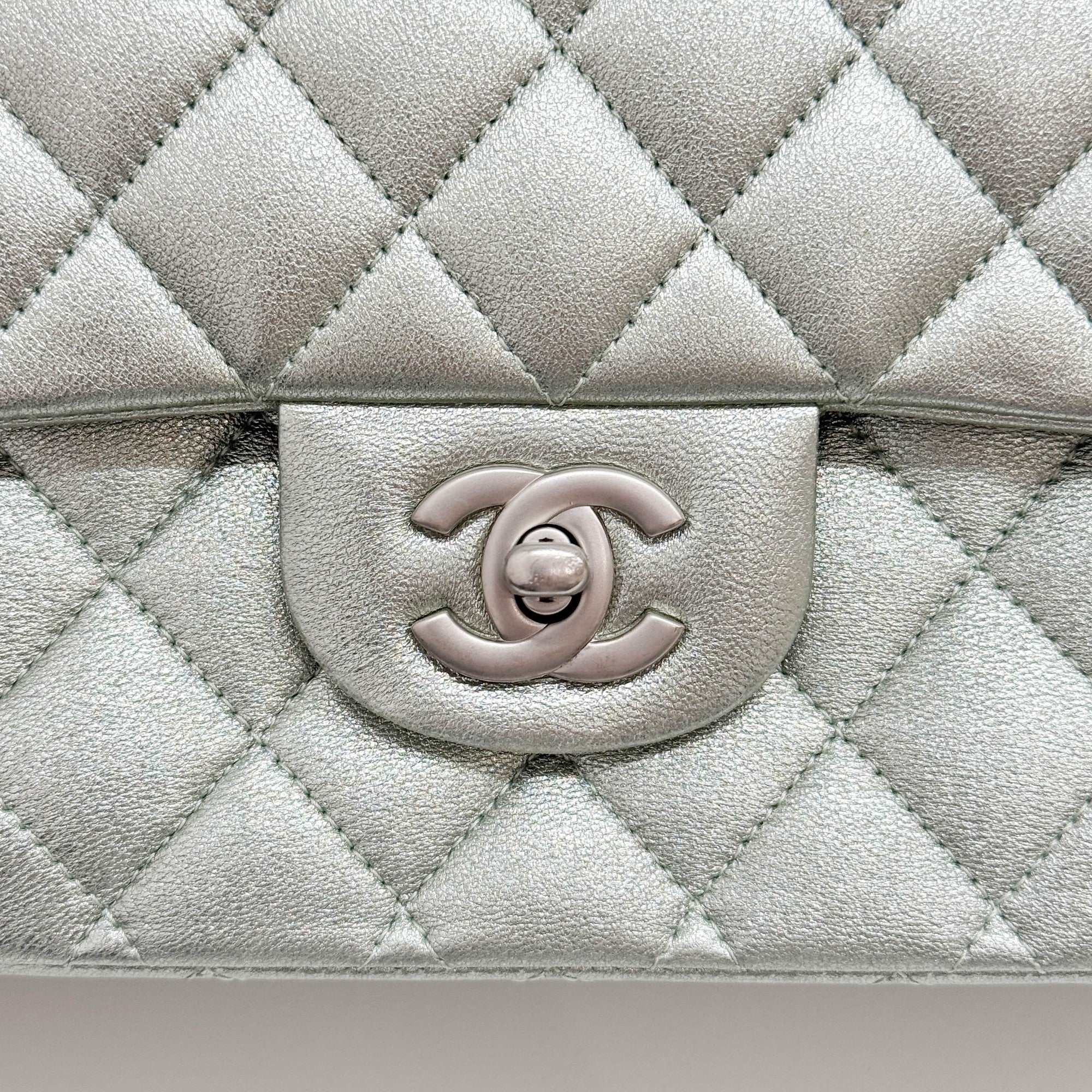 Classic Double Flap Matelasse Pearl Green Leather Shoulder Bag