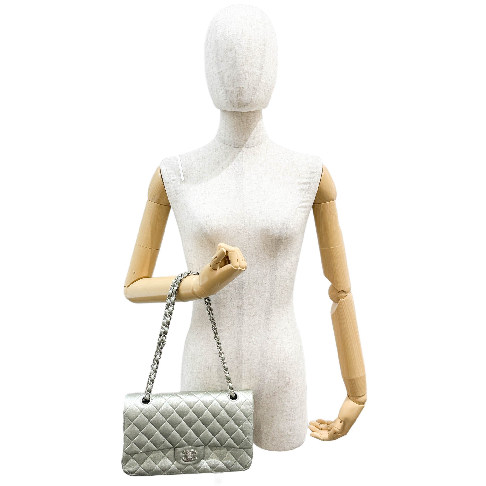 Classic Double Flap Matelasse Pearl Green Leather Shoulder Bag