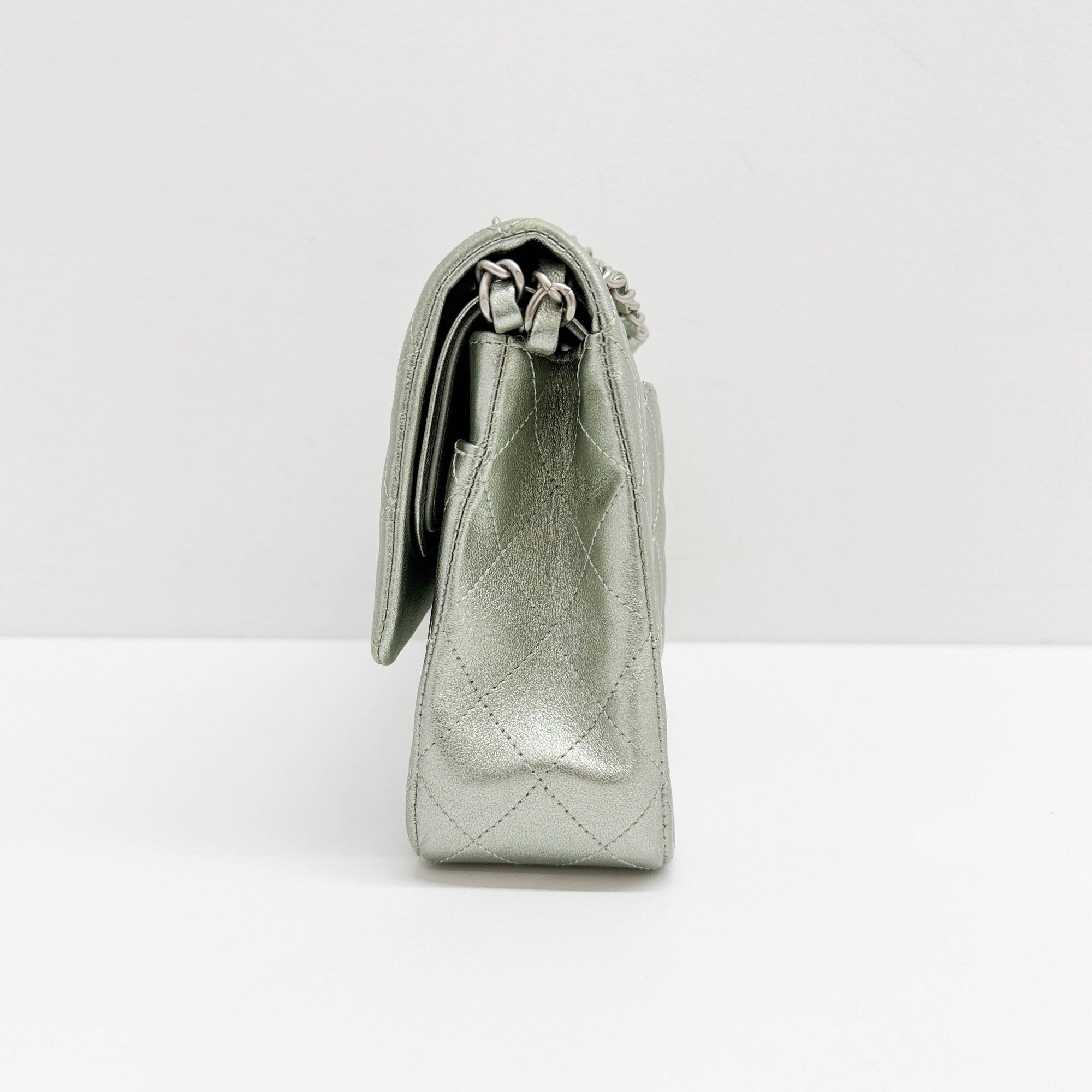 Classic Double Flap Matelasse Pearl Green Leather Shoulder Bag