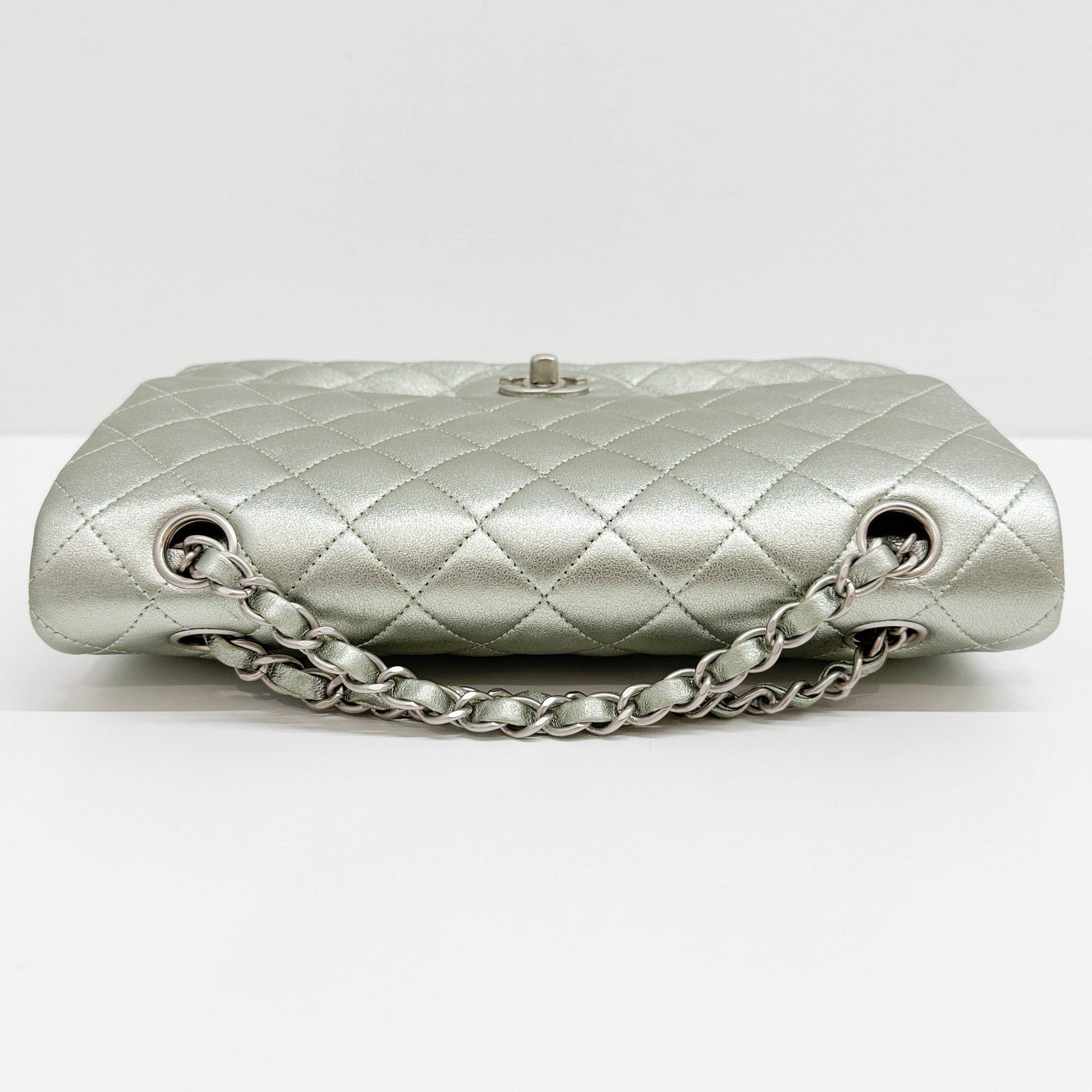 Classic Double Flap Matelasse Pearl Green Leather Shoulder Bag