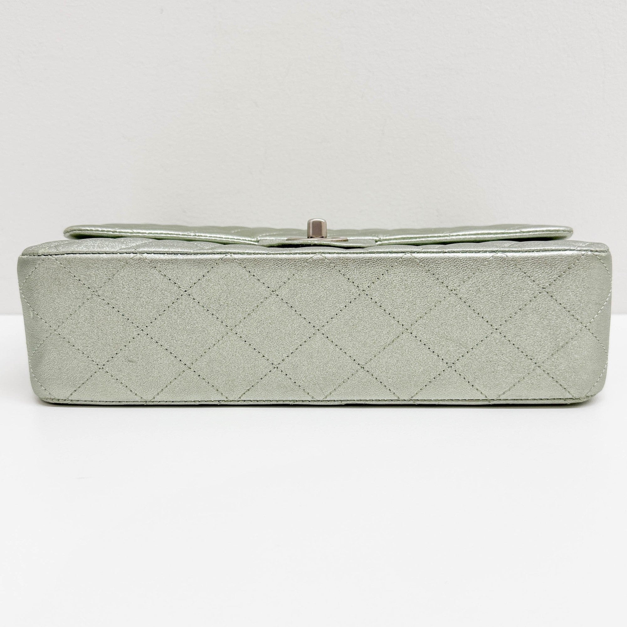 Classic Double Flap Matelasse Pearl Green Leather Shoulder Bag